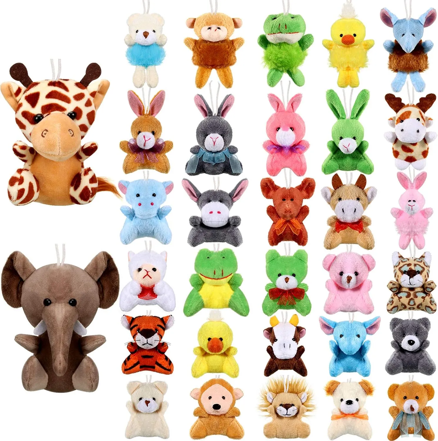 Skylety 32 Pcs Mini Animal Plush Toy Assortment Cute Small Safari Stuffed Toys Small Animals Keychain Decoration for Kids Back to School Gift Carnival Prize Student Award Party Favor(Jungle Animals)
