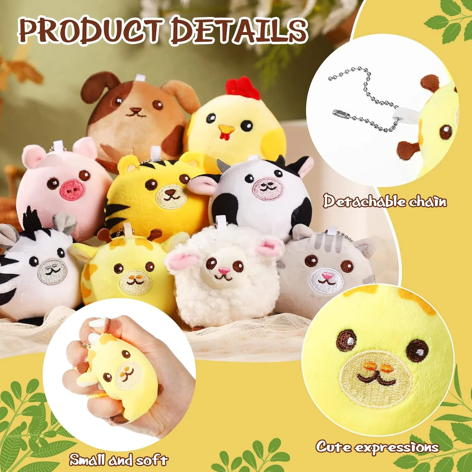 Skylety 9 Pcs Mini Plush Animals Toys Bulk 3.15 Inch Cute Soft Small Stuffed Animal Plush Keychain for Kids Goodie Bag Fillers Birthday Classroom School Prizes Festival Party Favors(Cute Animals)