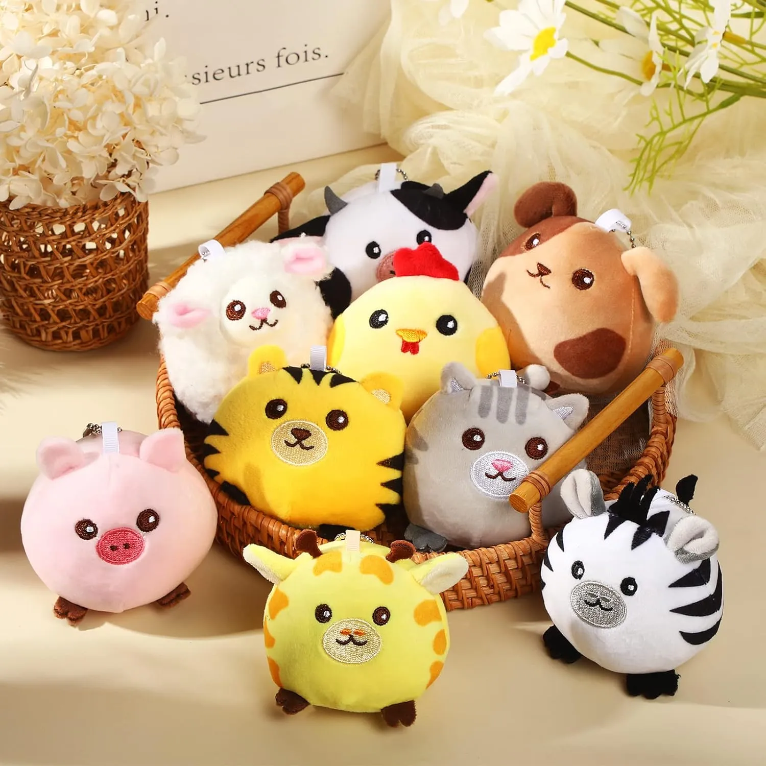 Skylety 9 Pcs Mini Plush Animals Toys Bulk 3.15 Inch Cute Soft Small Stuffed Animal Plush Keychain for Kids Goodie Bag Fillers Birthday Classroom School Prizes Festival Party Favors(Cute Animals)