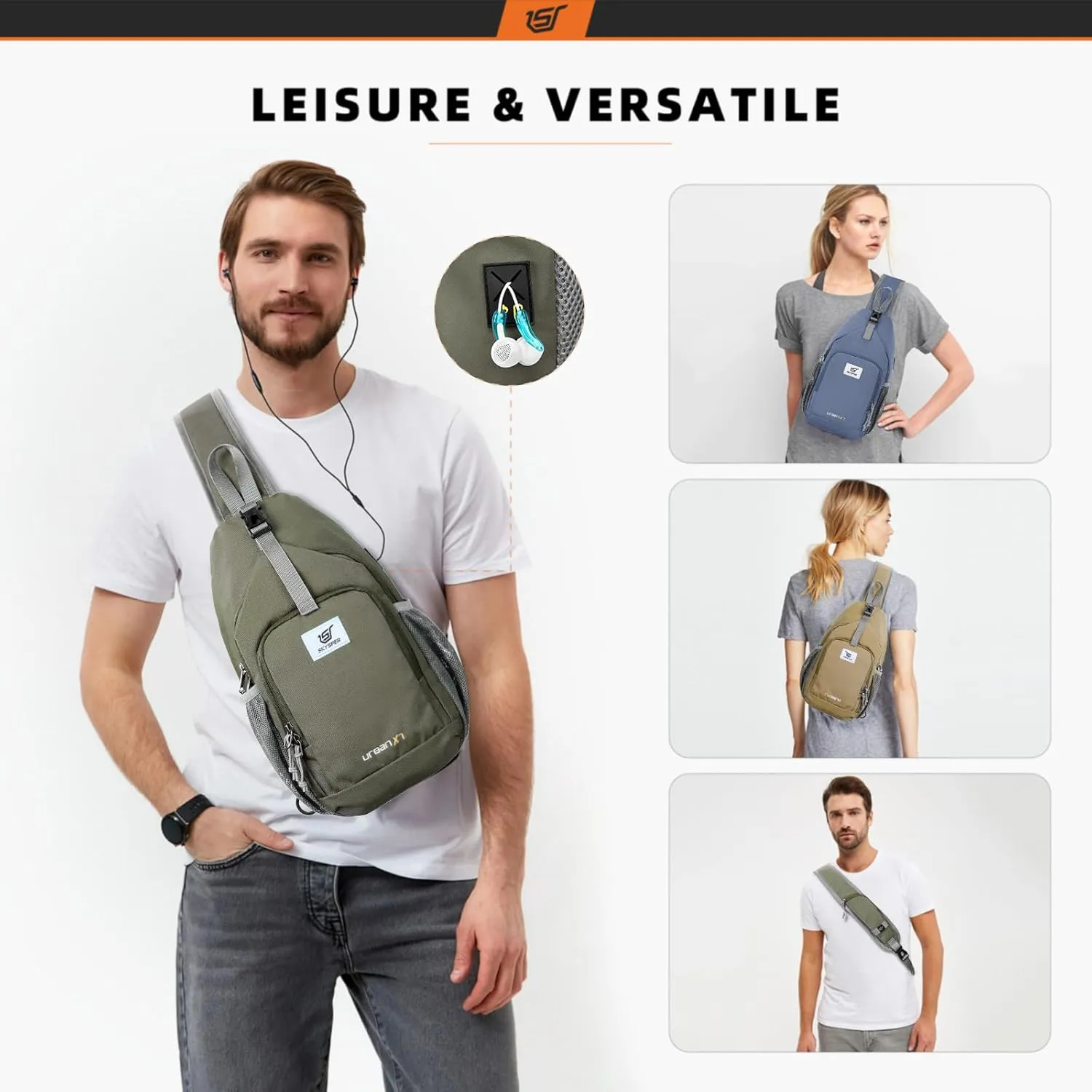 SKYSPER Sling Bag RFID Crossbody Sling Backpack Cross Body Shoulder Bag Travel Hiking Daypack for Women Men