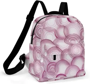 Slice Red Onion Rings Pattern Backpacks Laptop Mini Backpacks for Women Travel Shoulder Bag Bookbag Rucksack Daypack 10 Inch