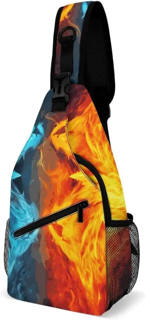 Sling Backpack Fashion Chest Bag Creative Fire Vs Ice Art Printing Crossbody Backpacks for Men Women