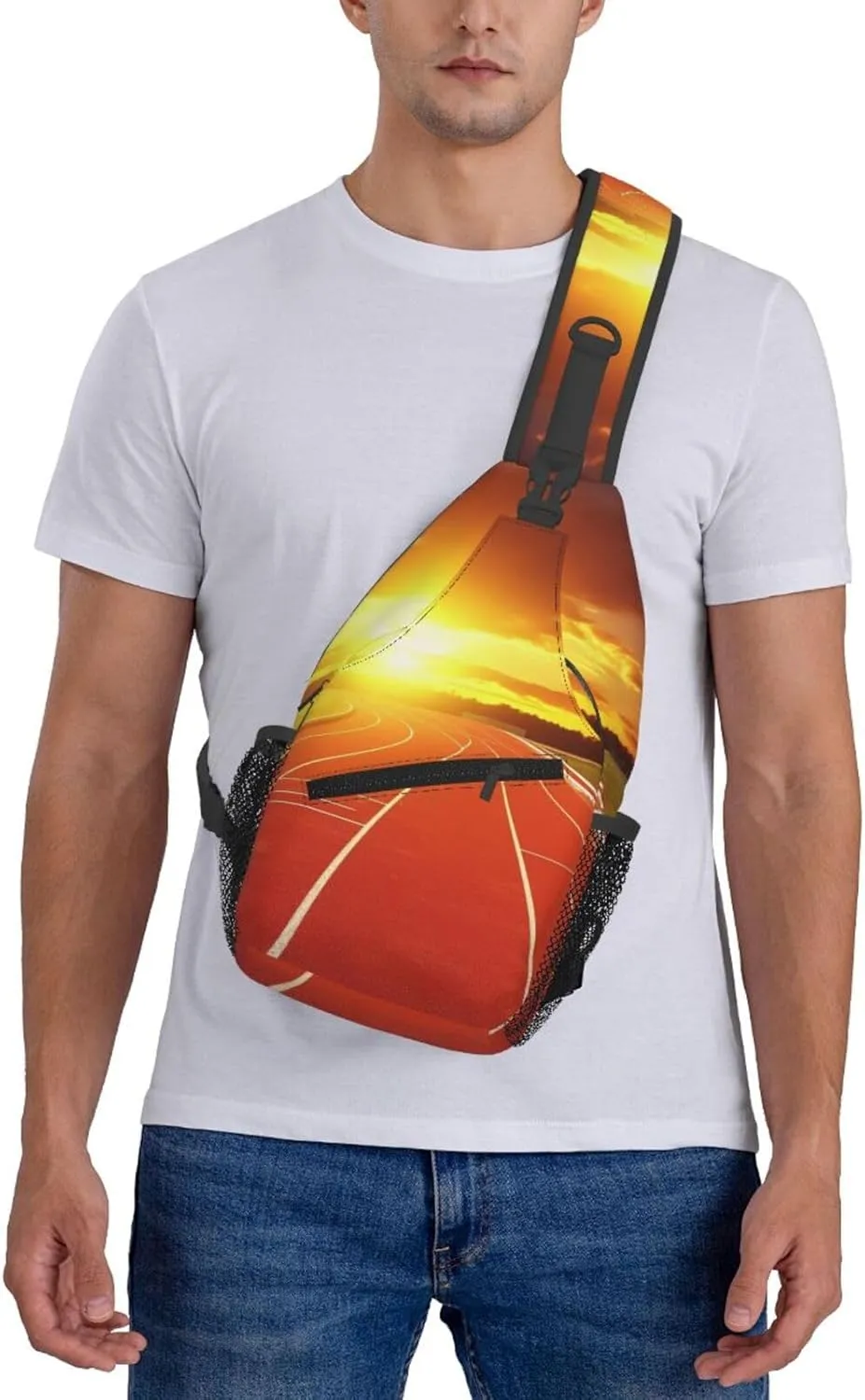 Sling Bag Crossbody Sling Backpack for Men Women Running Track Sunset Cross Chest Bag Travel Hiking Daypack