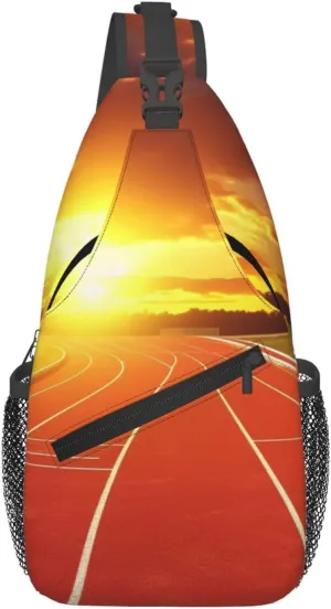 Sling Bag Crossbody Sling Backpack for Men Women Running Track Sunset Cross Chest Bag Travel Hiking Daypack