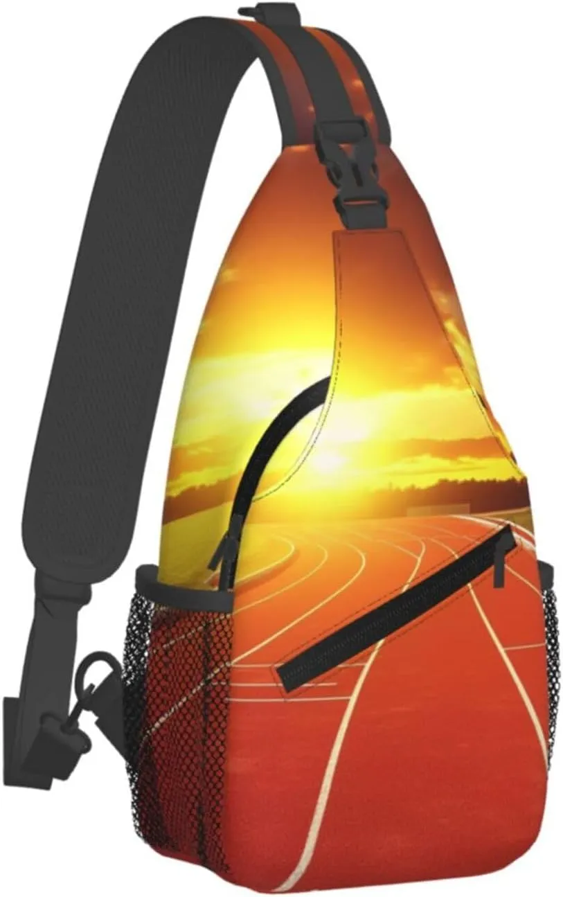 Sling Bag Crossbody Sling Backpack for Men Women Running Track Sunset Cross Chest Bag Travel Hiking Daypack