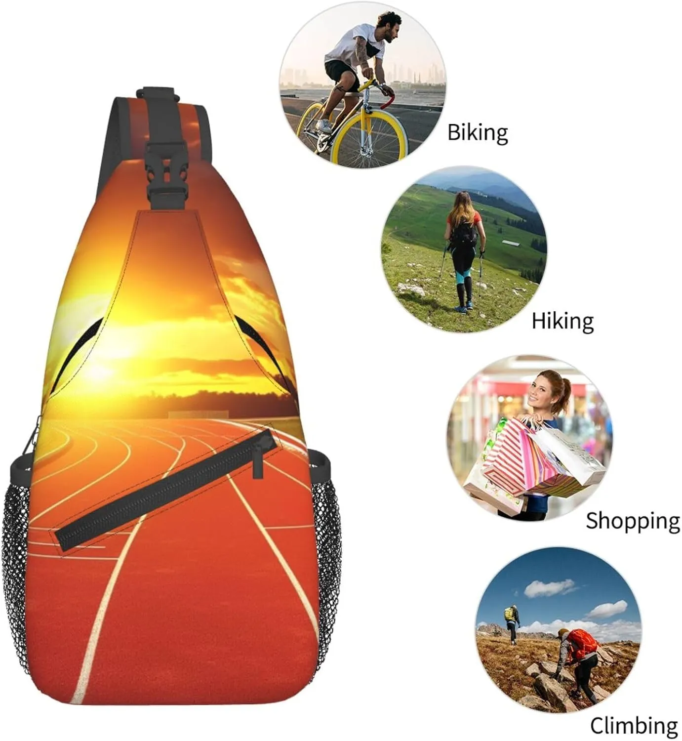 Sling Bag Crossbody Sling Backpack for Men Women Running Track Sunset Cross Chest Bag Travel Hiking Daypack