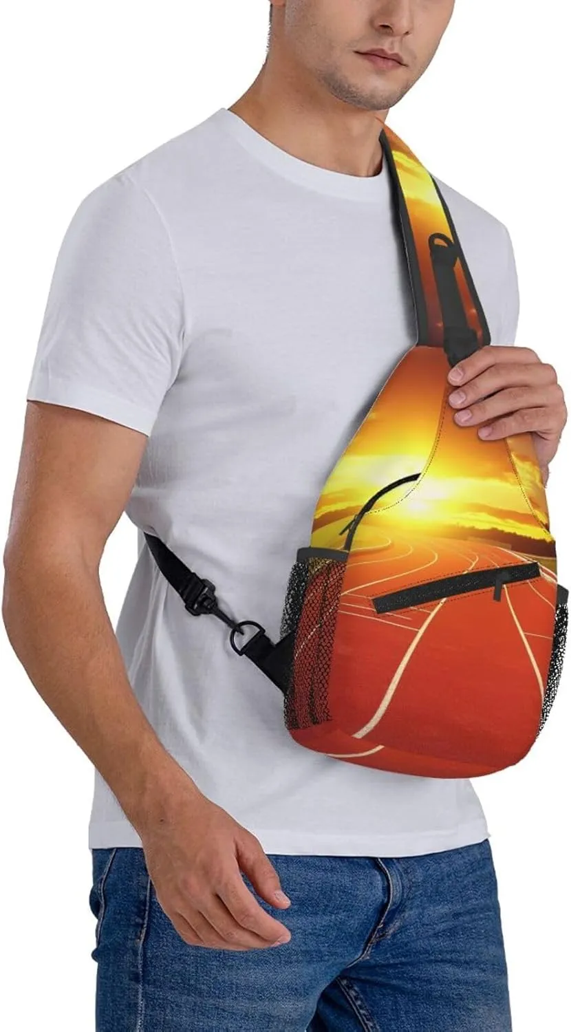 Sling Bag Crossbody Sling Backpack for Men Women Running Track Sunset Cross Chest Bag Travel Hiking Daypack