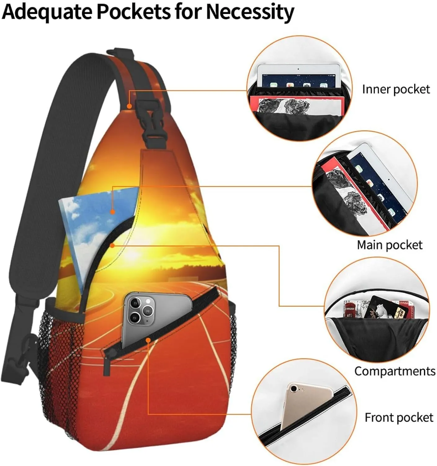 Sling Bag Crossbody Sling Backpack for Men Women Running Track Sunset Cross Chest Bag Travel Hiking Daypack