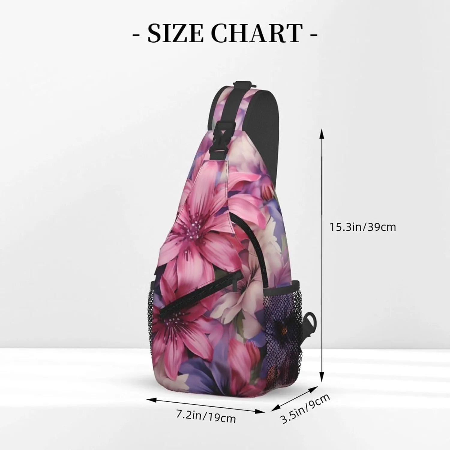 Sling Bag for Women Men Crossbody Bag Sling Backpack Purple and pink flowers Cross Body Bag Adjustable Chest Bag