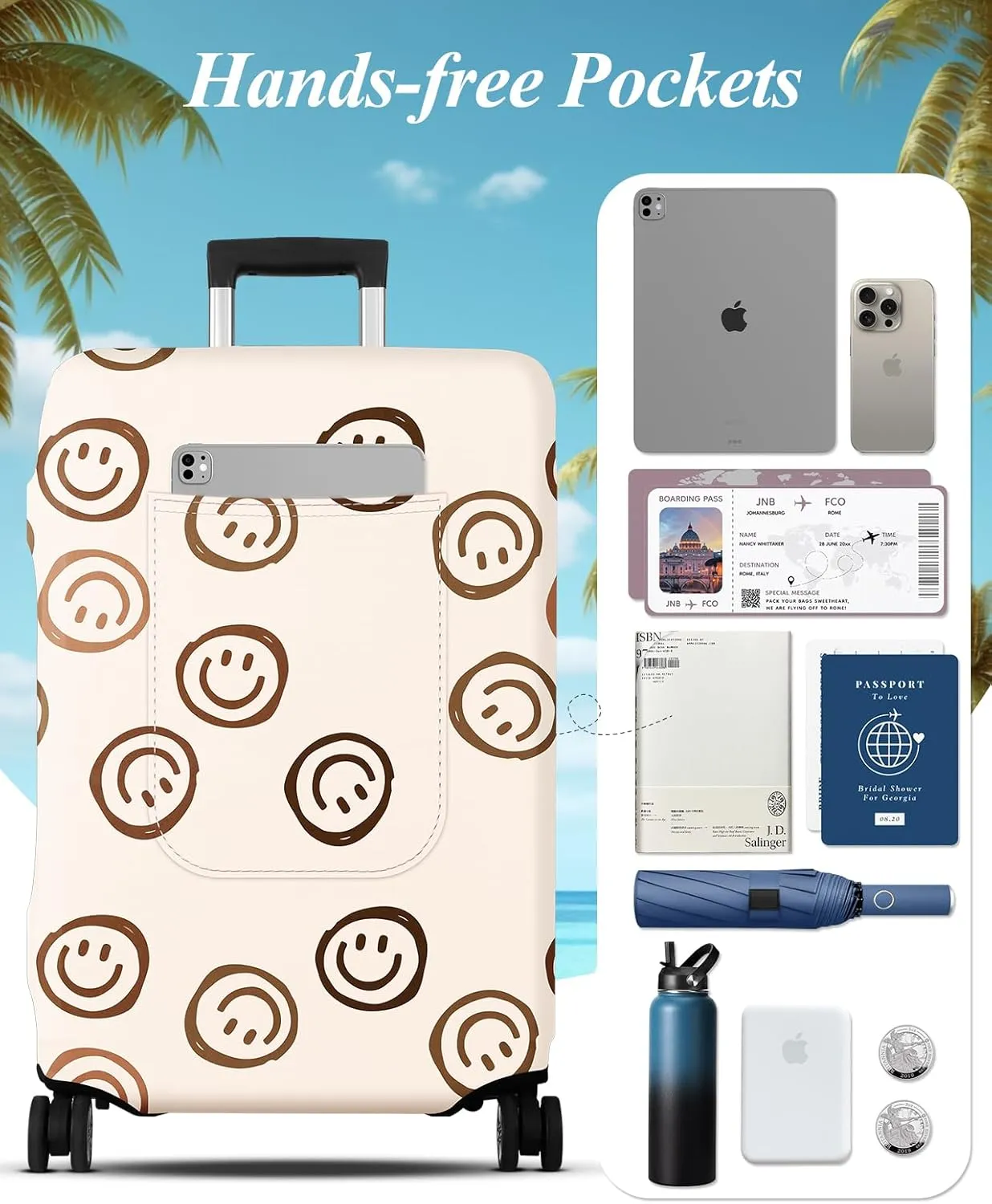 Slohif Luggage Cover for Suitcase Tsa Approved Protector - Luggage Sleeve Large Suit Case Cover Travel Stretch Baggage Case Protective Washable Fit 22-32 Inch Beige M