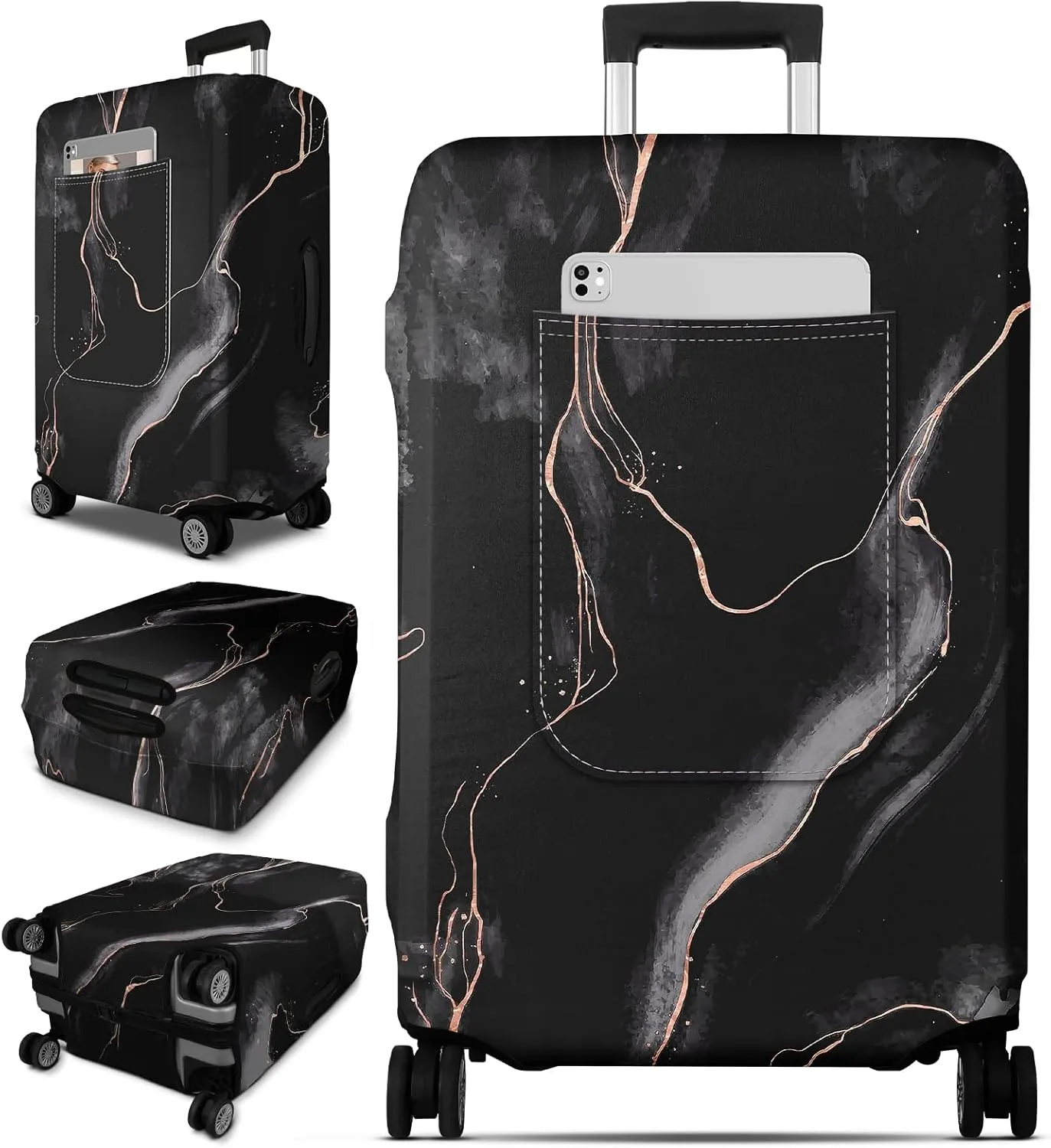 Slohif Luggage Cover for Suitcase Tsa Approved Protector - Luggage Sleeve Large Suit Case Cover Travel Stretch Baggage Case Protective Washable Fit 22-32 Inch Black Marble M