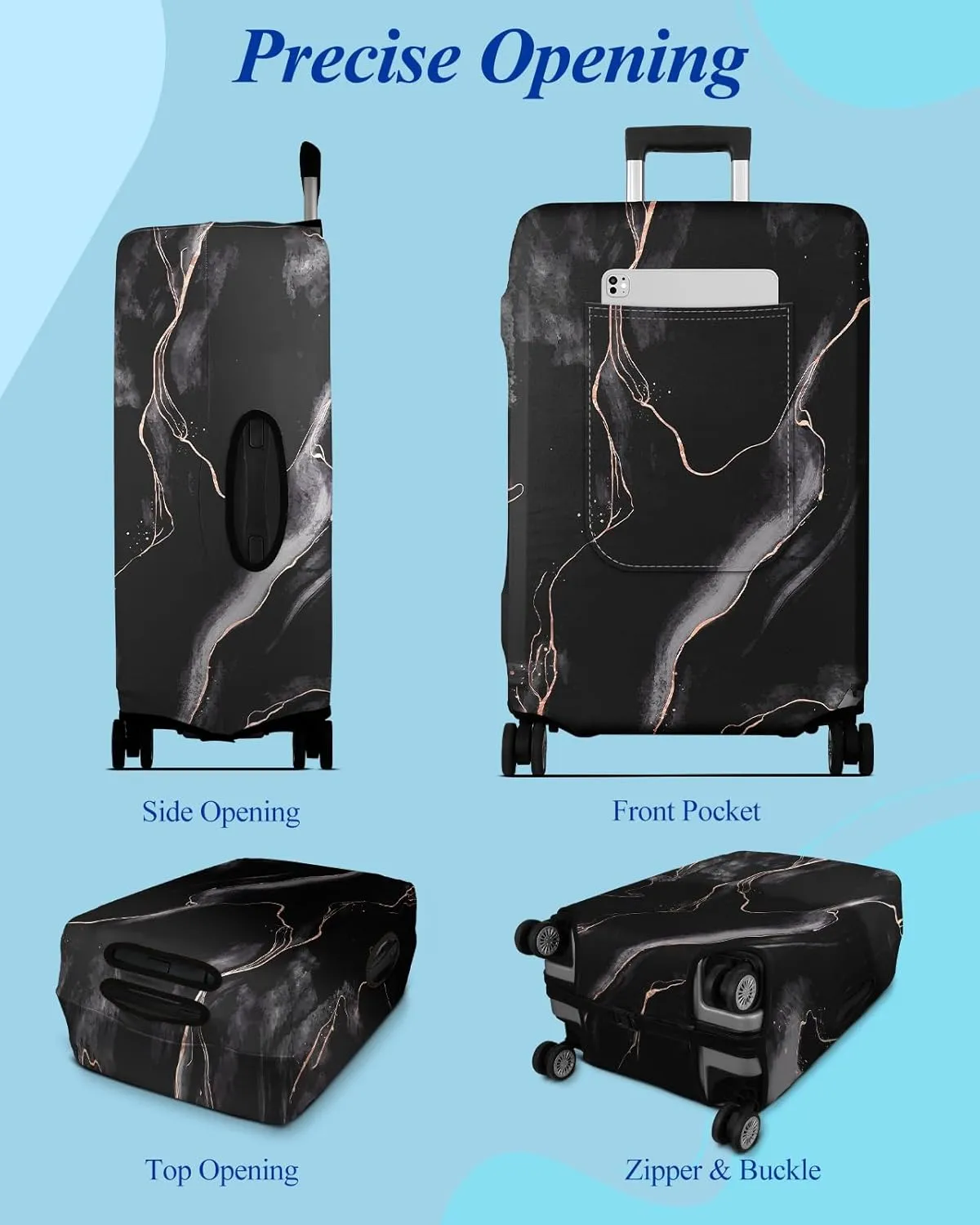 Slohif Luggage Cover for Suitcase Tsa Approved Protector - Luggage Sleeve Large Suit Case Cover Travel Stretch Baggage Case Protective Washable Fit 22-32 Inch Black Marble M