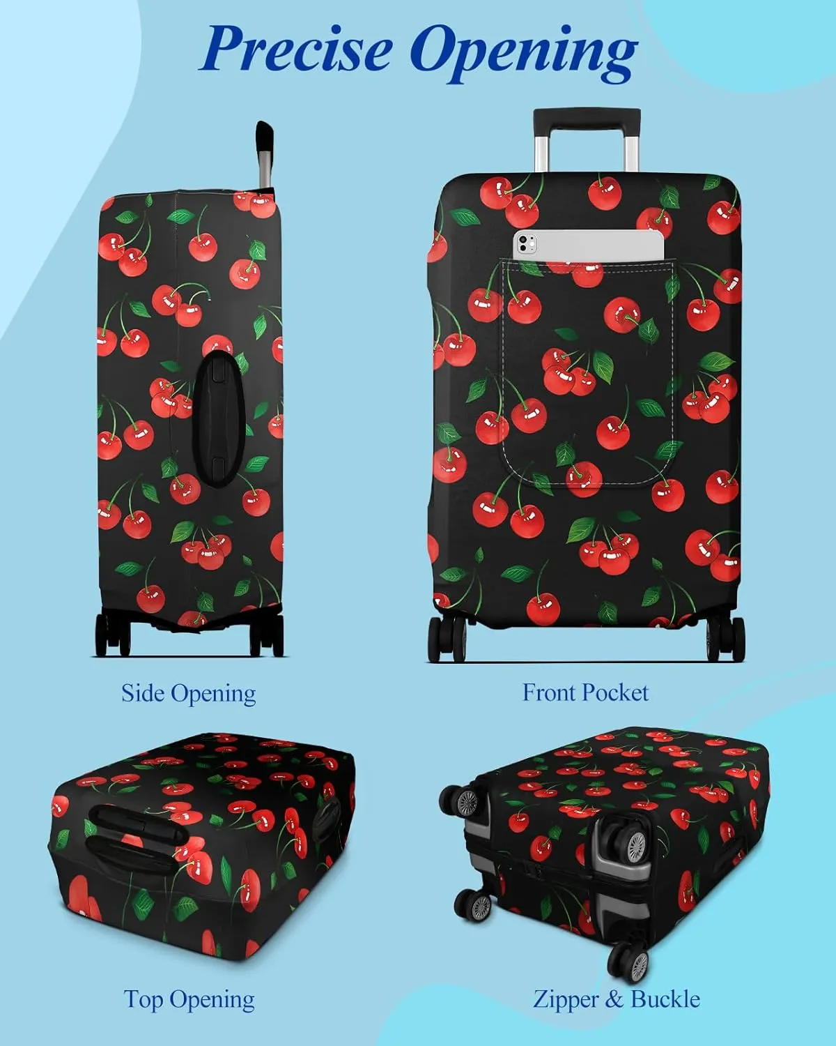 Slohif Luggage Cover for Suitcase Tsa Approved Protector - Luggage Sleeve Large Suit Case Cover Travel Stretch Baggage Case Protective Washable Fit 22-32 Inch Cherry M