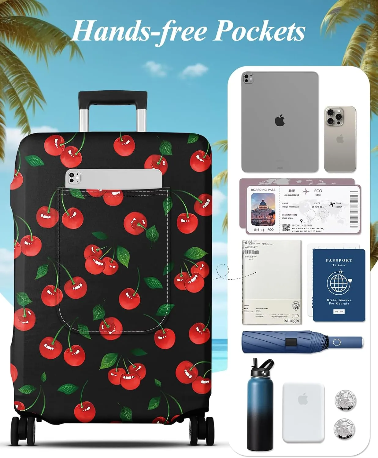 Slohif Luggage Cover for Suitcase Tsa Approved Protector - Luggage Sleeve Large Suit Case Cover Travel Stretch Baggage Case Protective Washable Fit 22-32 Inch Cherry M
