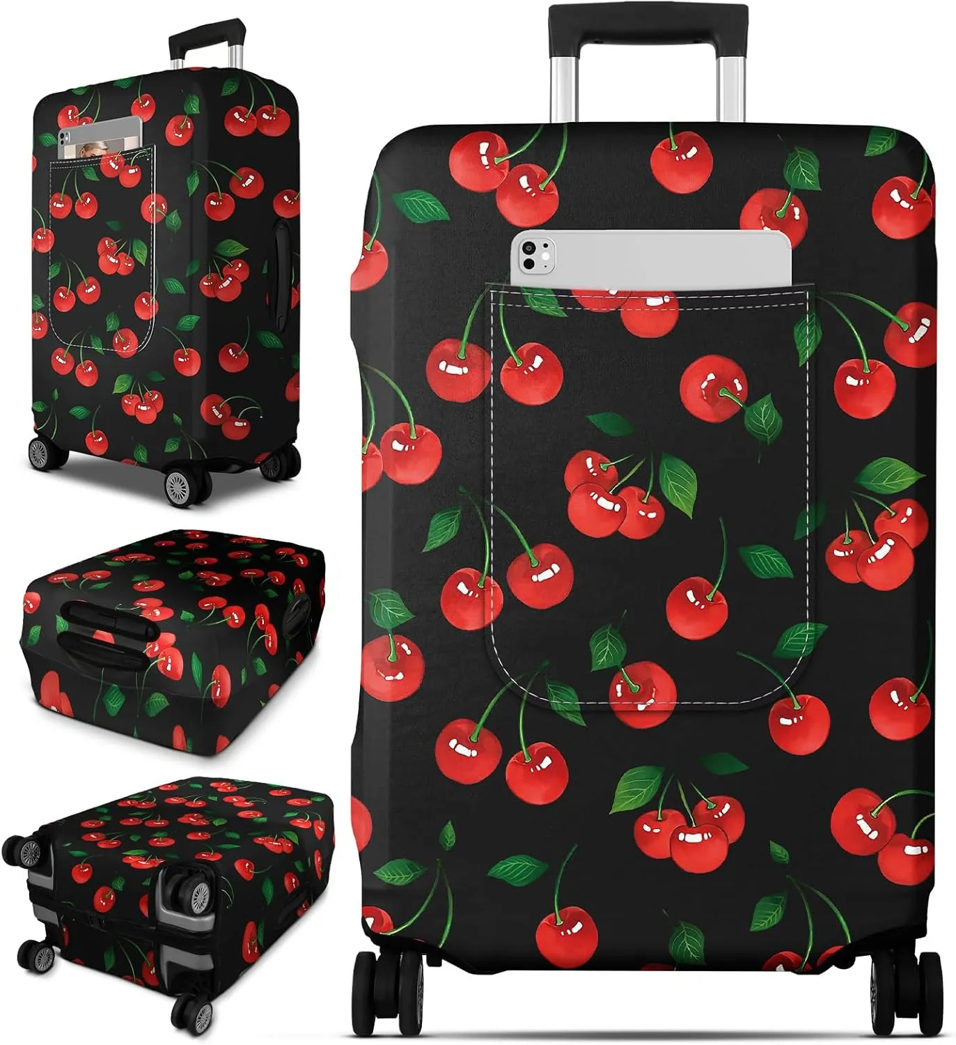 Slohif Luggage Cover for Suitcase Tsa Approved Protector - Luggage Sleeve Large Suit Case Cover Travel Stretch Baggage Case Protective Washable Fit 22-32 Inch Cherry M