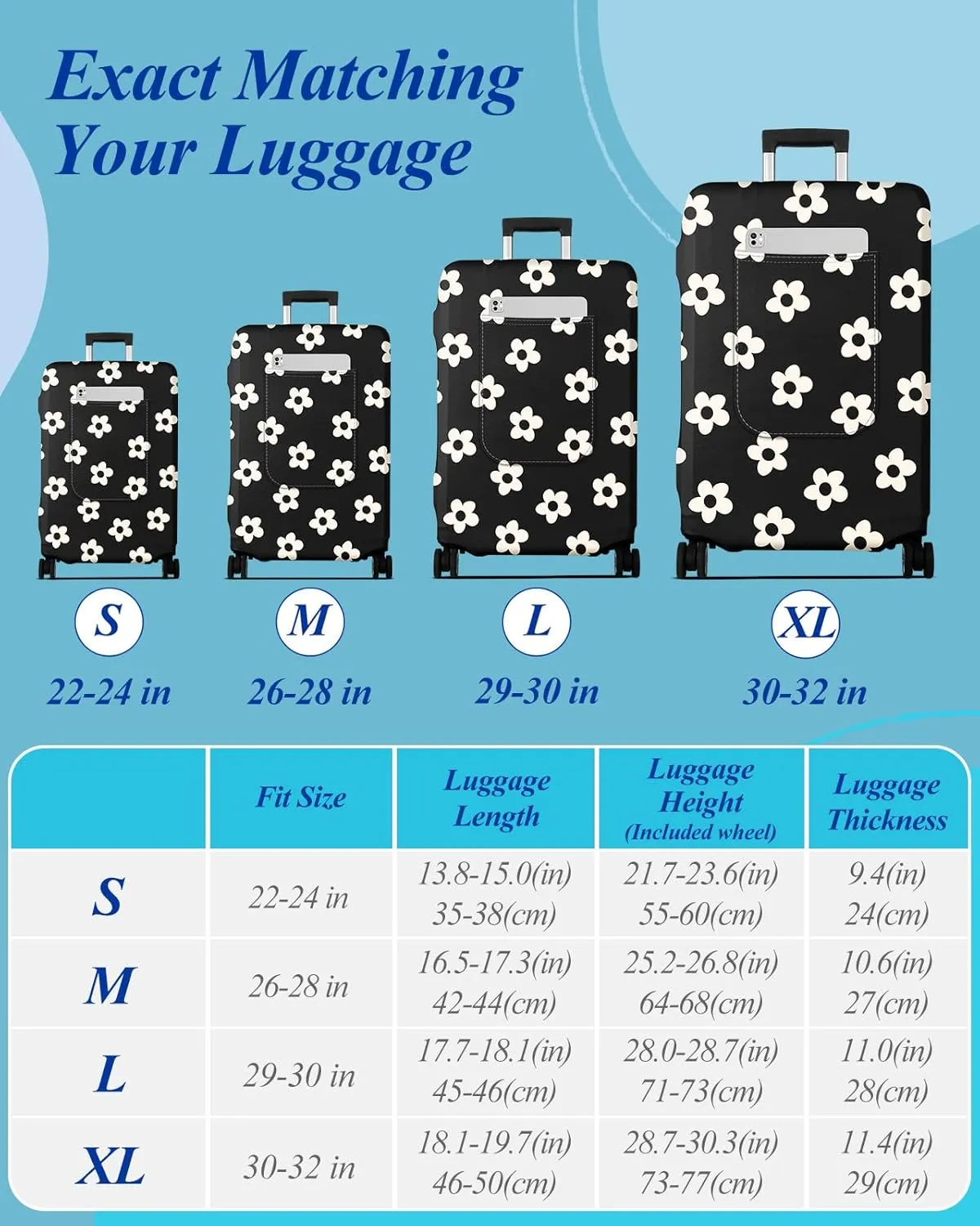Slohif Luggage Cover for Suitcase Tsa Approved Protector - Luggage Sleeve Large Suit Case Cover Travel Stretch Baggage Case Protective Washable Fit 22-32 Inch Flower M