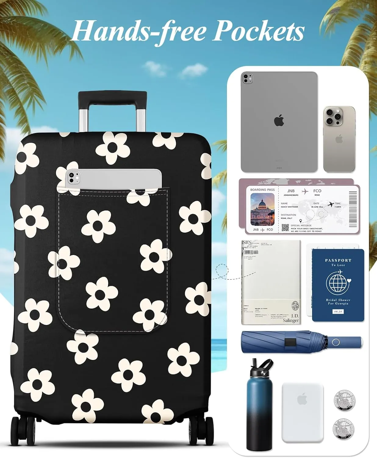 Slohif Luggage Cover for Suitcase Tsa Approved Protector - Luggage Sleeve Large Suit Case Cover Travel Stretch Baggage Case Protective Washable Fit 22-32 Inch Flower M