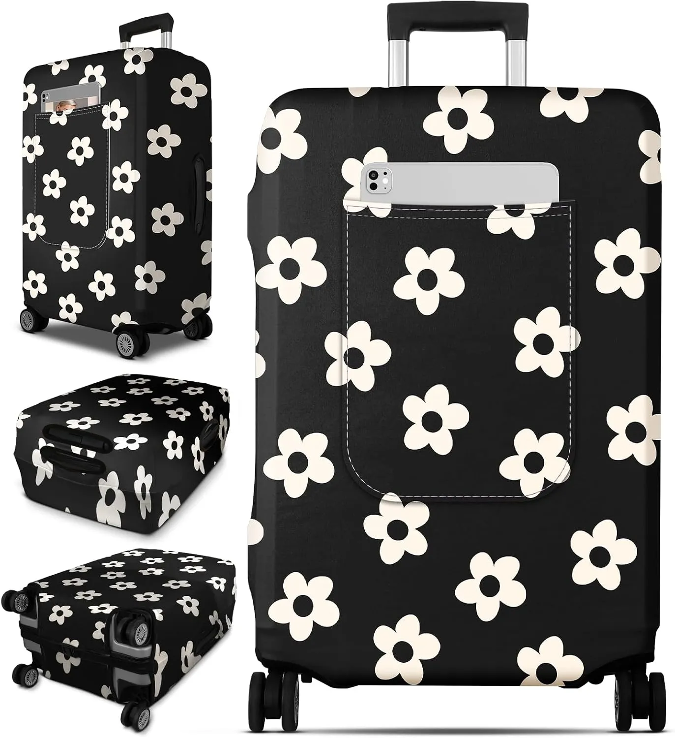 Slohif Luggage Cover for Suitcase Tsa Approved Protector - Luggage Sleeve Large Suit Case Cover Travel Stretch Baggage Case Protective Washable Fit 22-32 Inch Flower M