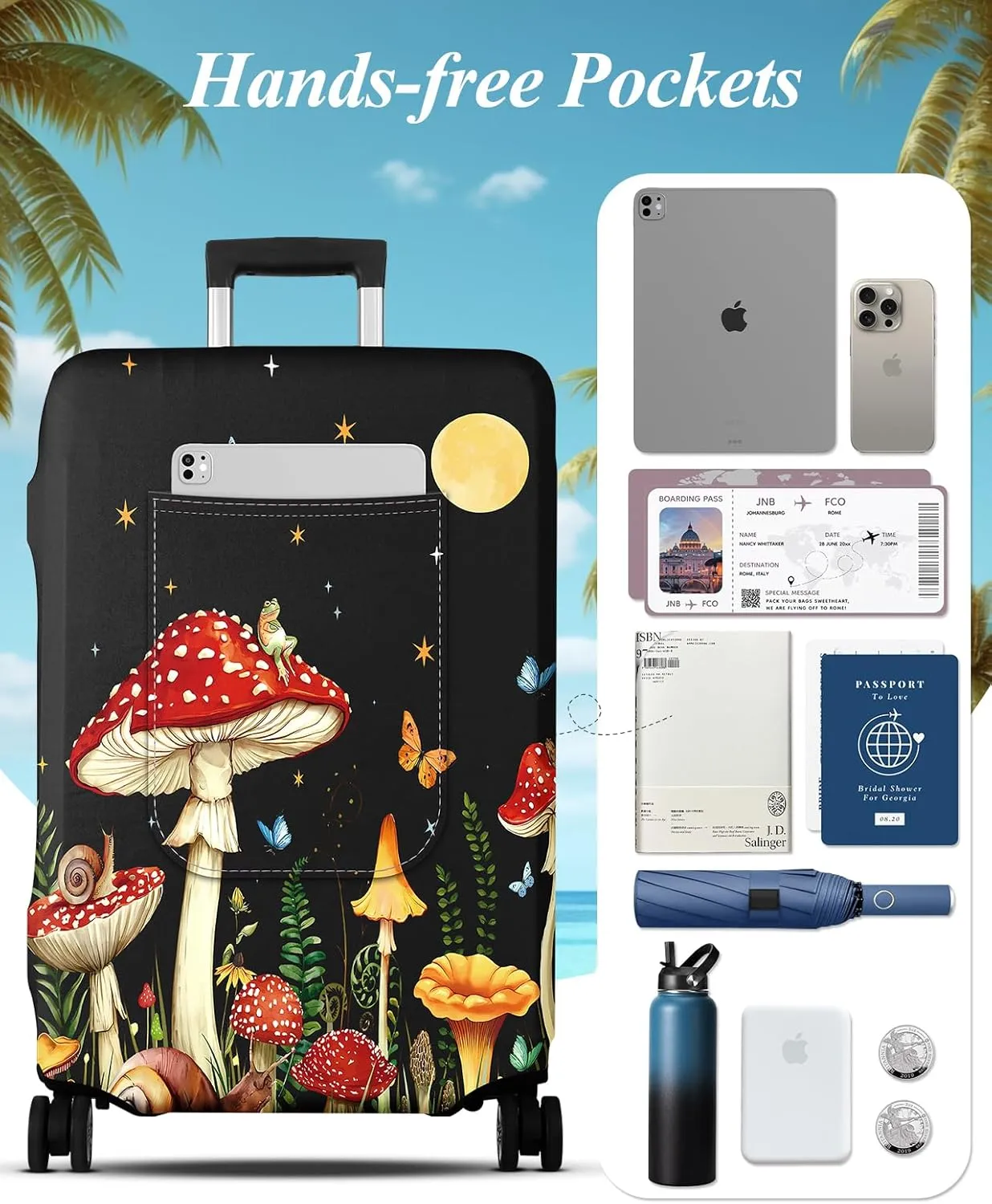 Slohif Luggage Cover for Suitcase Tsa Approved Protector - Luggage Sleeve Large Suit Case Cover Travel Stretch Baggage Case Protective Washable Fit 22-32 Inch Mushroom M
