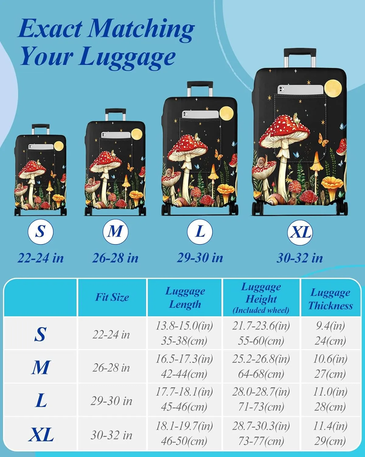 Slohif Luggage Cover for Suitcase Tsa Approved Protector - Luggage Sleeve Large Suit Case Cover Travel Stretch Baggage Case Protective Washable Fit 22-32 Inch Mushroom M