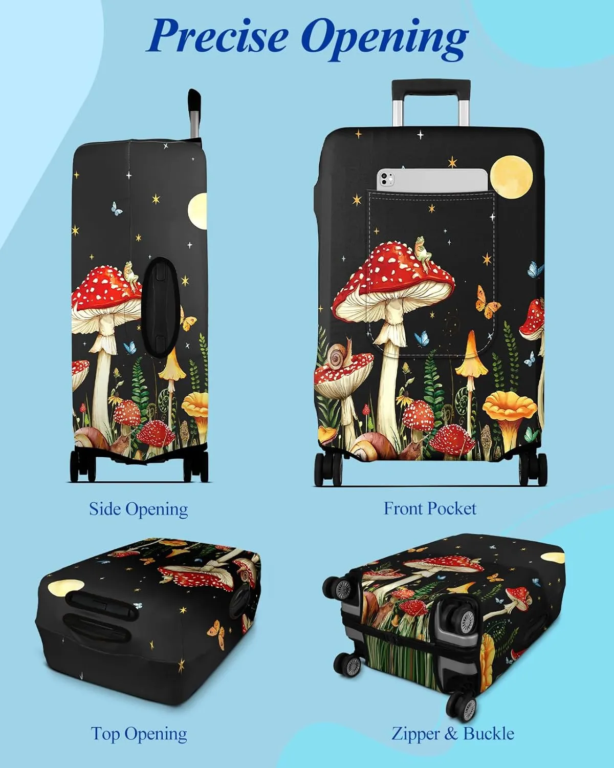 Slohif Luggage Cover for Suitcase Tsa Approved Protector - Luggage Sleeve Large Suit Case Cover Travel Stretch Baggage Case Protective Washable Fit 22-32 Inch Mushroom M