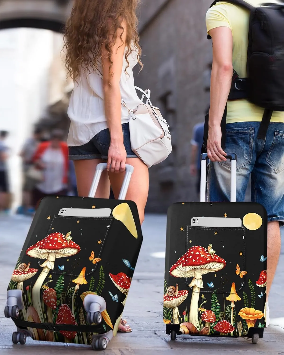 Slohif Luggage Cover for Suitcase Tsa Approved Protector - Luggage Sleeve Large Suit Case Cover Travel Stretch Baggage Case Protective Washable Fit 22-32 Inch Mushroom M