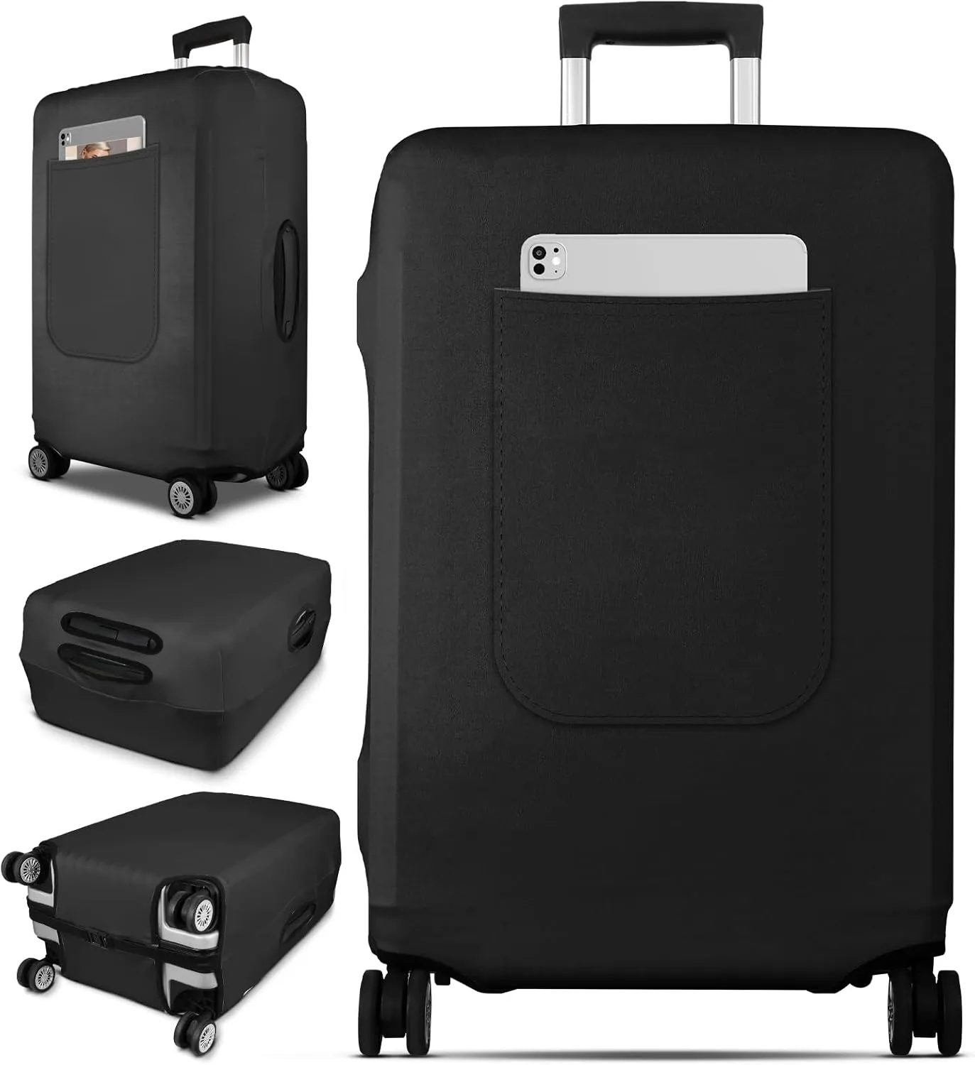 Slohif Luggage Cover for Suitcase Tsa Approved Protector - Luggage Sleeve Large Suit Case Cover Travel Stretch Baggage Case Protective Washable Fit 26-28 Inch Black