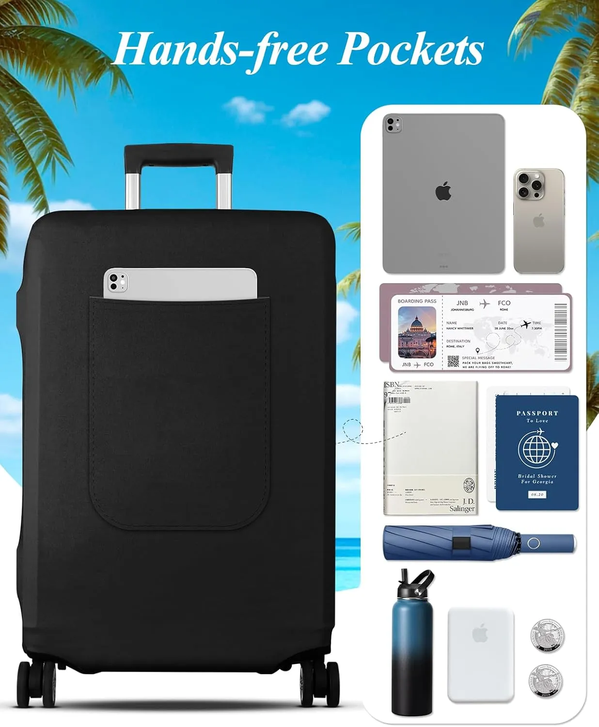 Slohif Luggage Cover for Suitcase Tsa Approved Protector - Luggage Sleeve Large Suit Case Cover Travel Stretch Baggage Case Protective Washable Fit 26-28 Inch Black