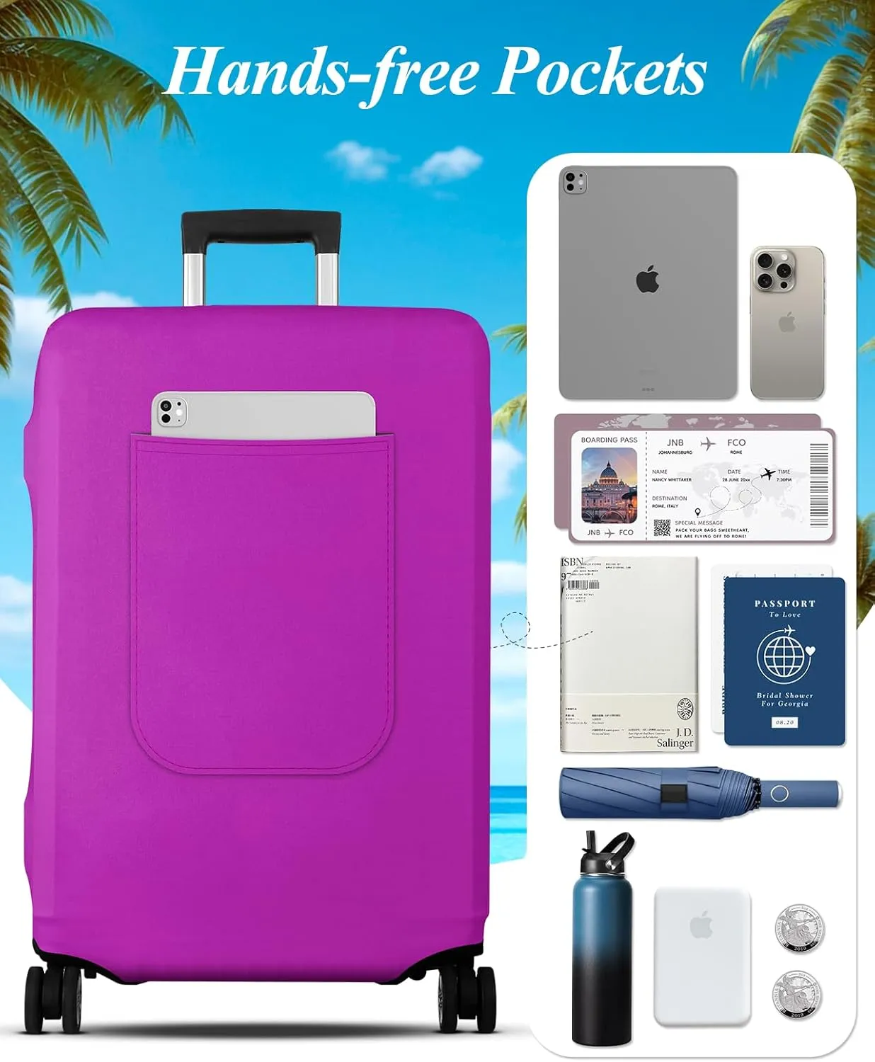 Slohif Luggage Cover for Suitcase Tsa Approved Protector - Luggage Sleeve Large Suit Case Cover Travel Stretch Baggage Case Protective Washable Fit 26-28 Inch Purple