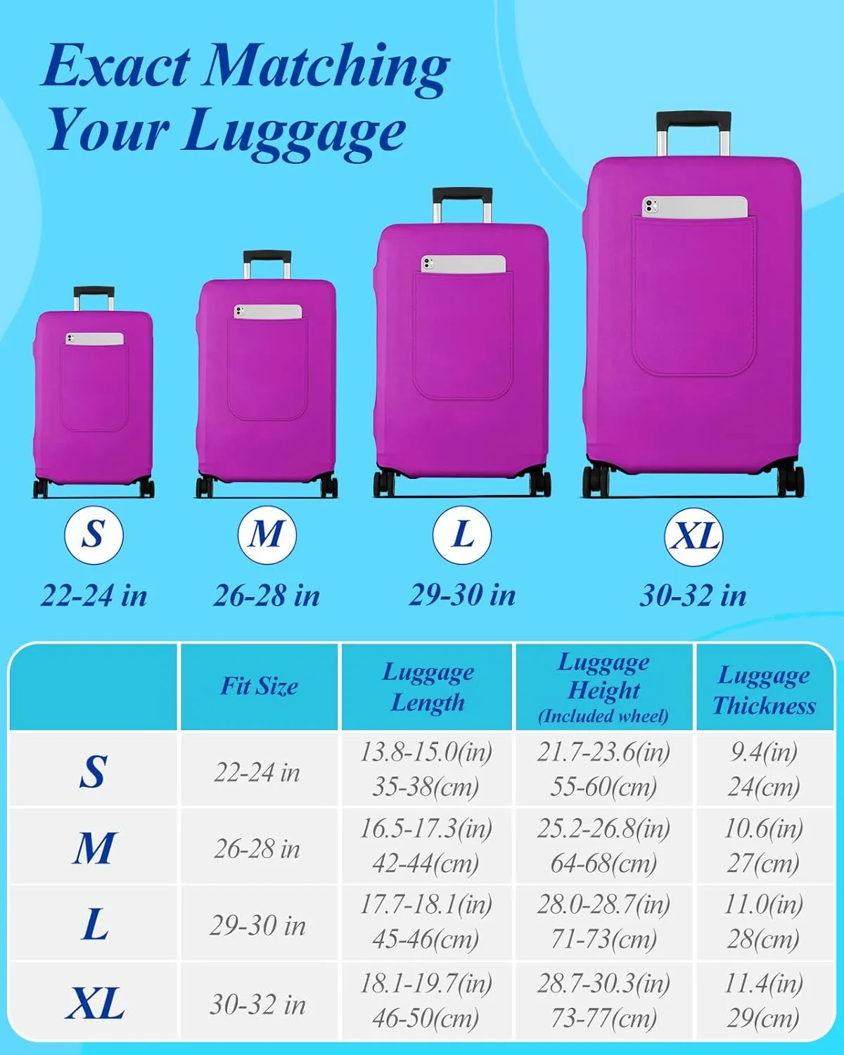 Slohif Luggage Cover for Suitcase Tsa Approved Protector - Luggage Sleeve Large Suit Case Cover Travel Stretch Baggage Case Protective Washable Fit 26-28 Inch Purple