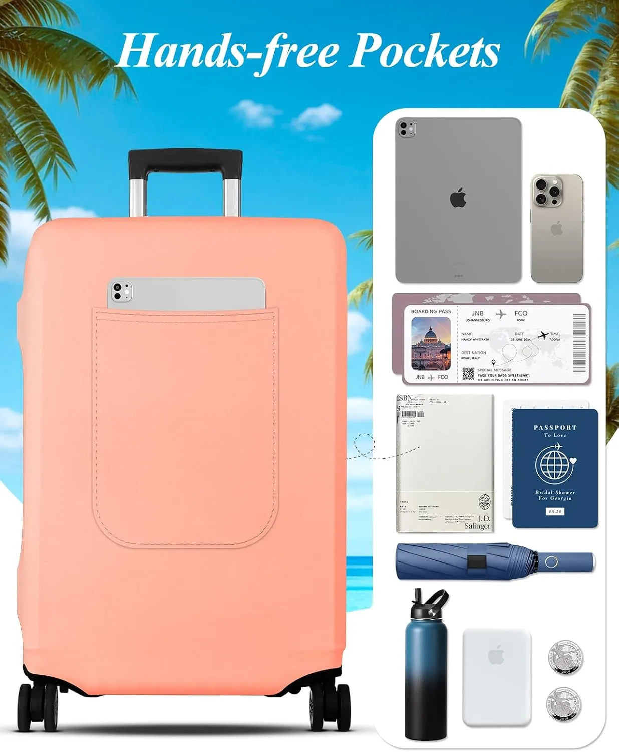 Slohif Luggage Cover for Suitcase Tsa Approved Protector - Luggage Sleeve Large Suit Case Cover Travel Stretch Baggage Case Protective Washable Fit 26-28 Inch Rose