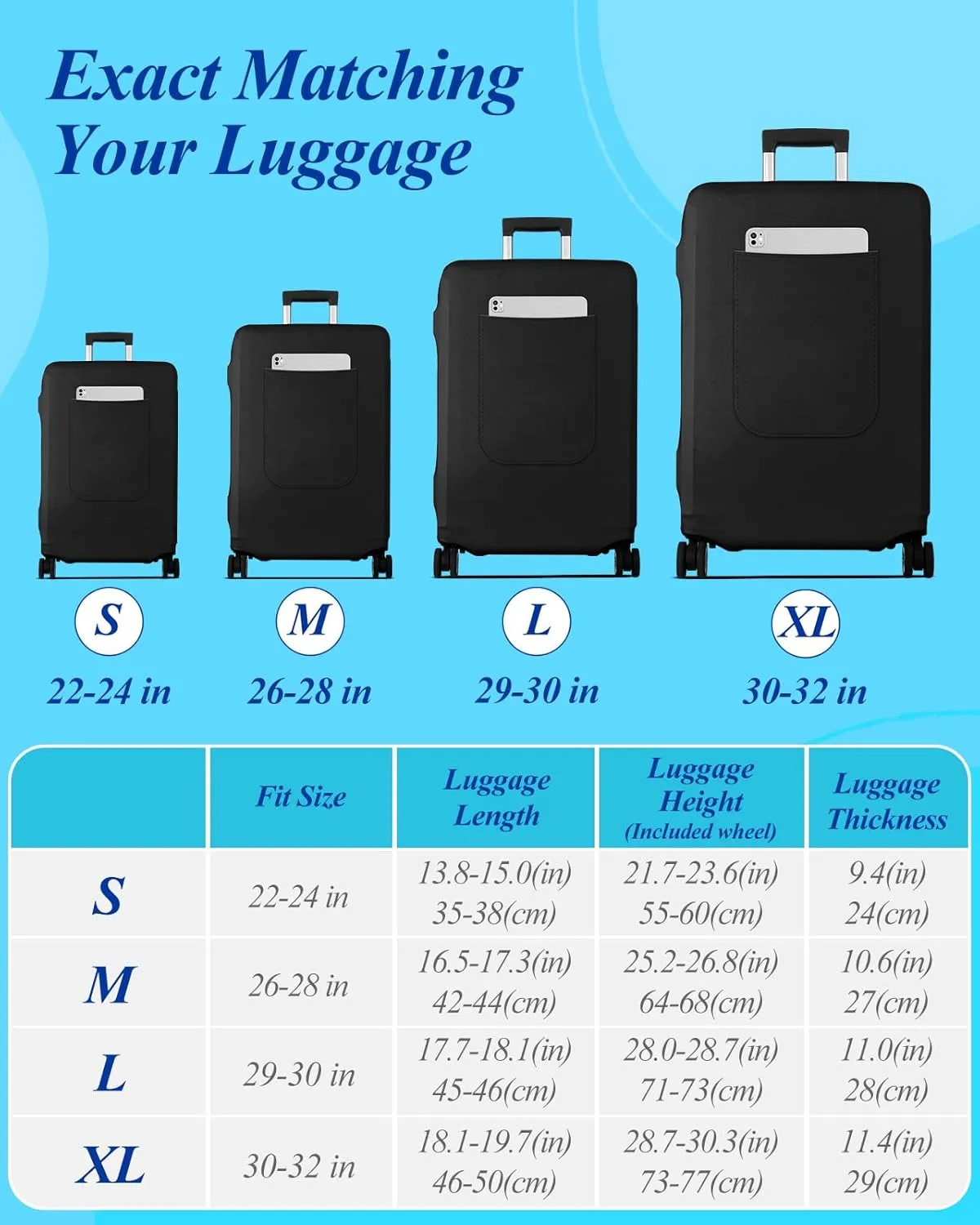 Slohif Luggage Cover for Suitcase Tsa Approved Protector - Luggage Sleeve Large Suit Case Cover Travel Stretch Baggage Case Protective Washable Fit 29-30 Inch Black