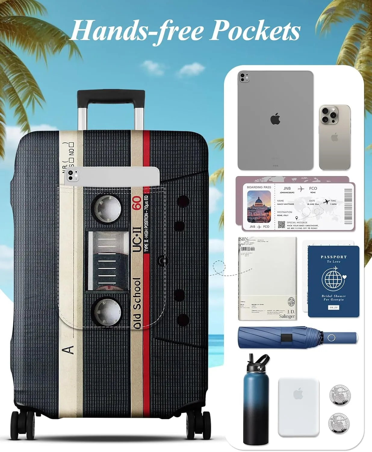 Slohif Luggage Cover for Suitcase Tsa Approved Protector - Luggage Sleeve Large Suit Case Cover Travel Stretch Baggage Case Protective Washable Fit 30-32 Inch Black Tape XL