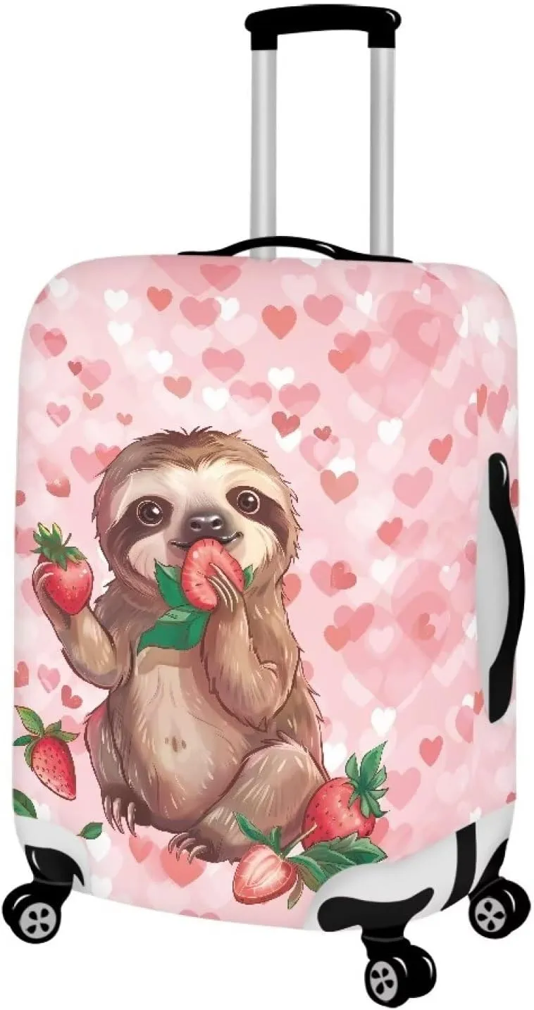 Sloth And Strawberry Travel Luggage Cover Washable Suitcase Protector Anti-Scratch Suitcase Cover Fits 18-32 Inch Luggage Protectors for Travel Luggage Large Luggage Cover Protector-L