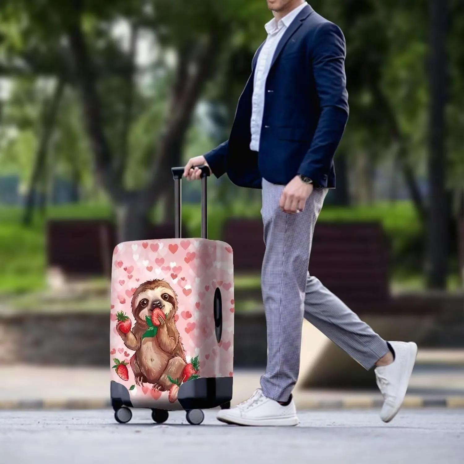 Sloth And Strawberry Travel Luggage Cover Washable Suitcase Protector Anti-Scratch Suitcase Cover Fits 18-32 Inch Luggage Protectors for Travel Luggage Large Luggage Cover Protector-L