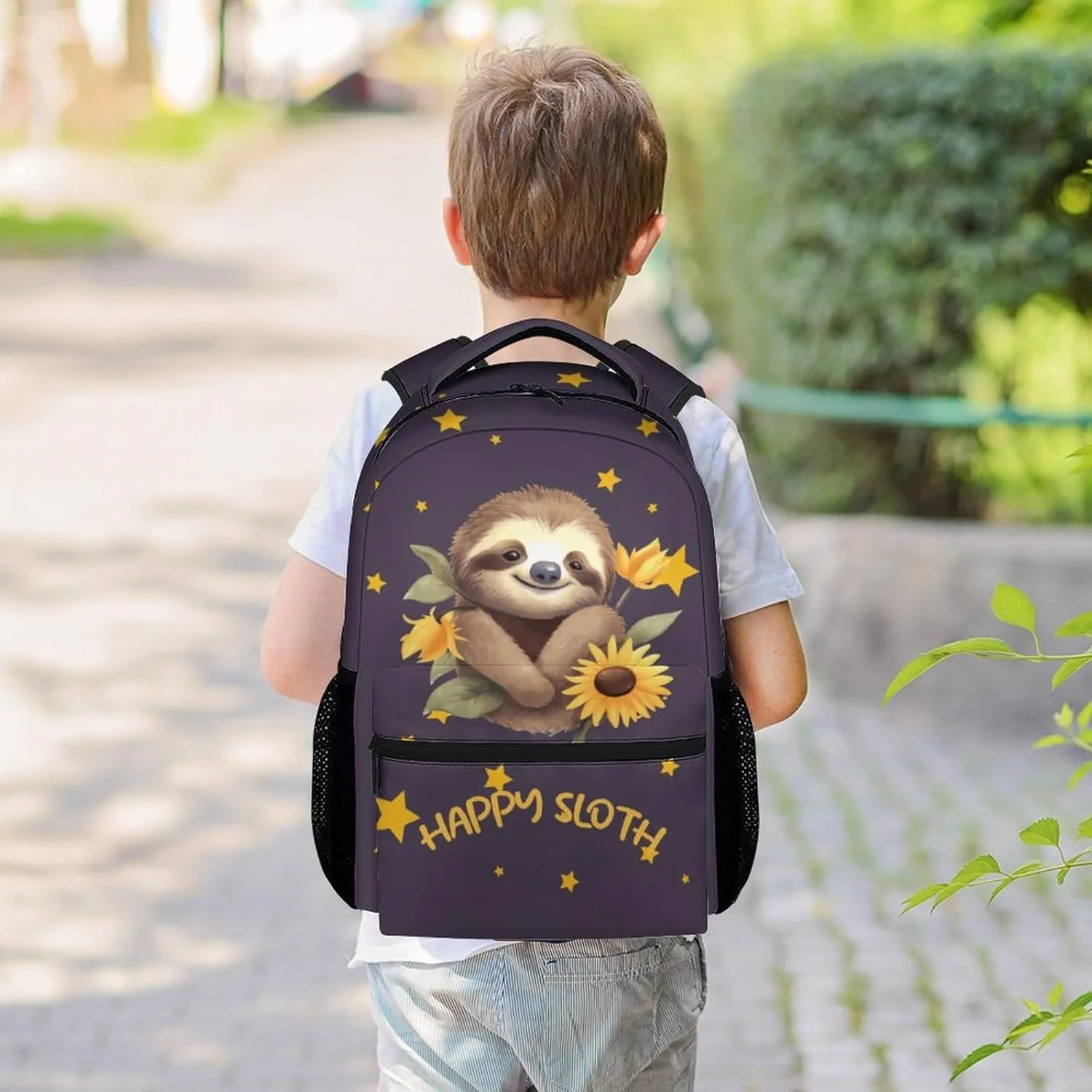 Sloth Backpack for Girls, 16 Inch Brown Backpacks for School, Cute Lightweight Bookbag for Kids