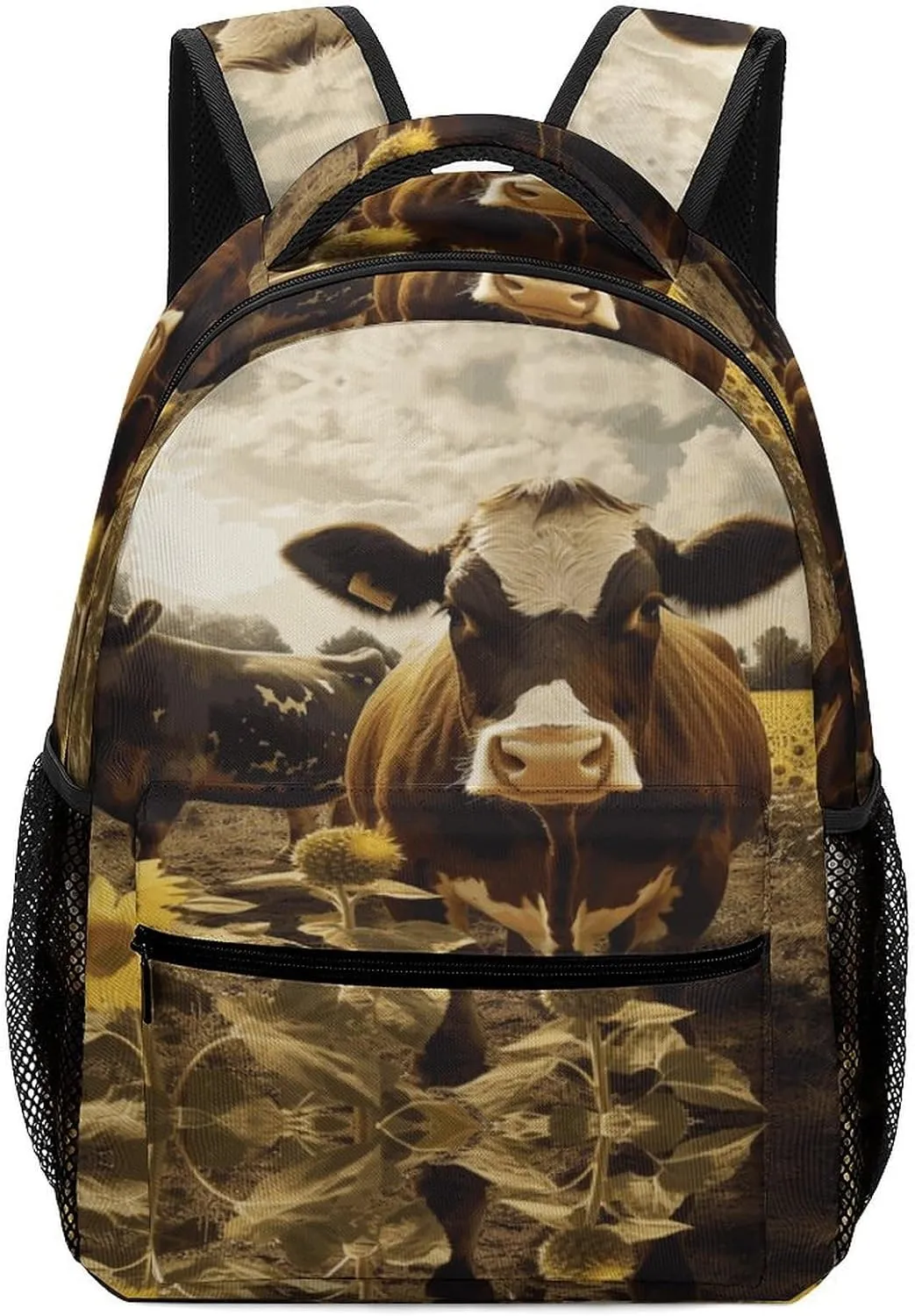 Small Backpacks Personalized 3D Animal Brown Cow Printing Travel Bag Lightweight Travel Backpack For Women Men