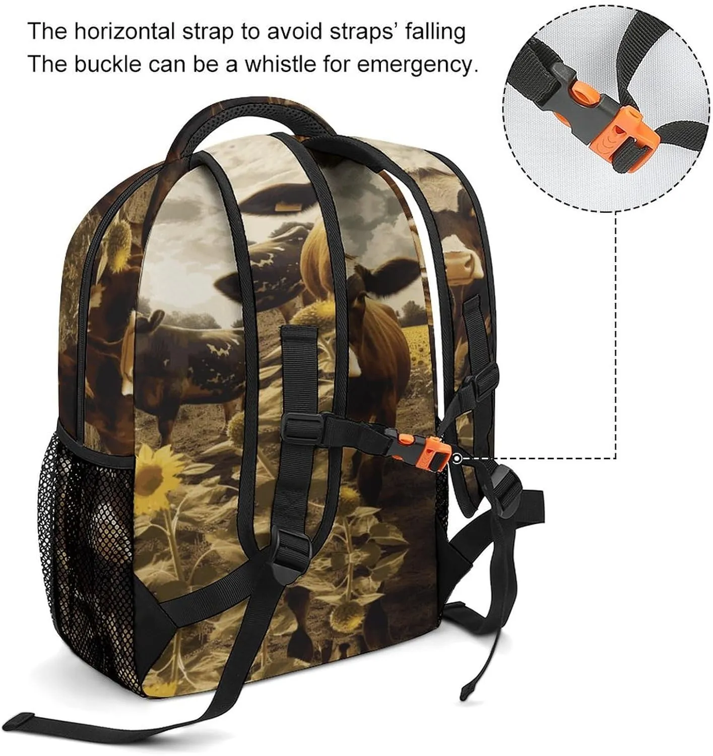 Small Backpacks Personalized 3D Animal Brown Cow Printing Travel Bag Lightweight Travel Backpack For Women Men