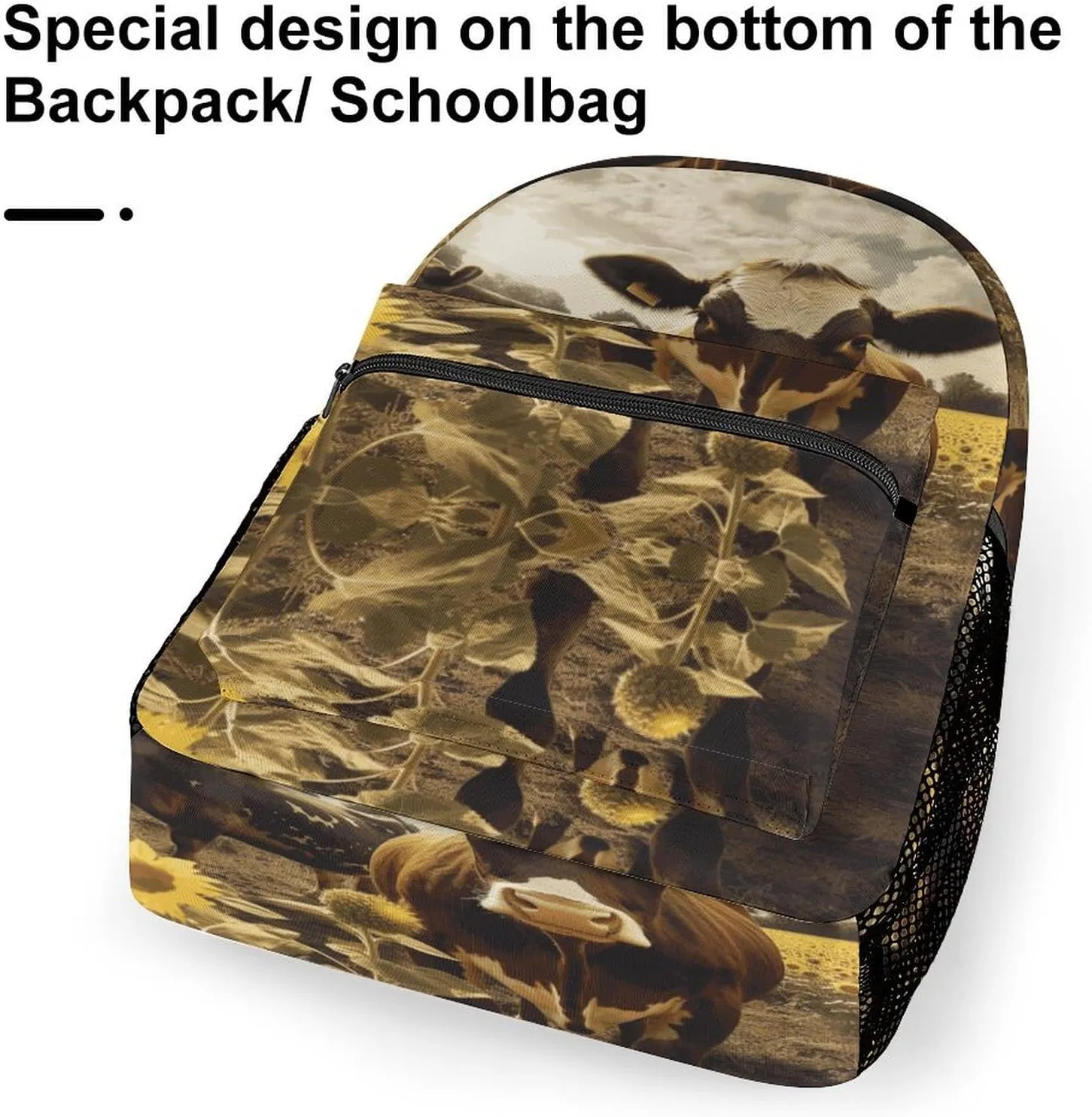 Small Backpacks Personalized 3D Animal Brown Cow Printing Travel Bag Lightweight Travel Backpack For Women Men