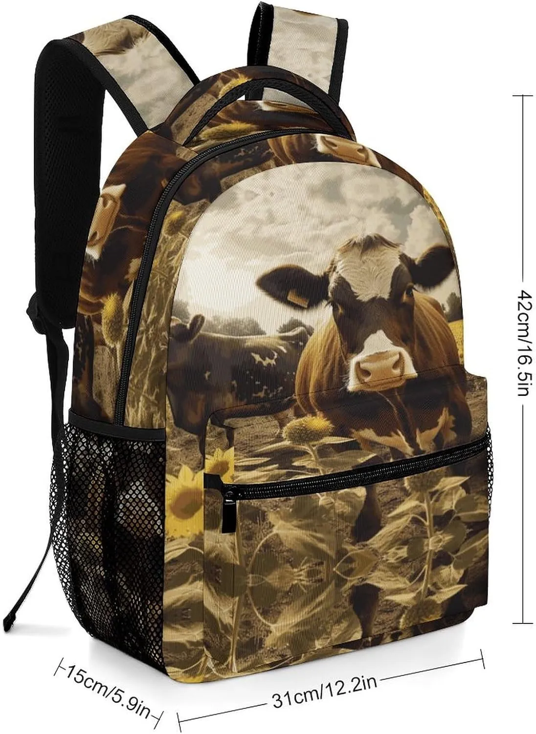 Small Backpacks Personalized 3D Animal Brown Cow Printing Travel Bag Lightweight Travel Backpack For Women Men