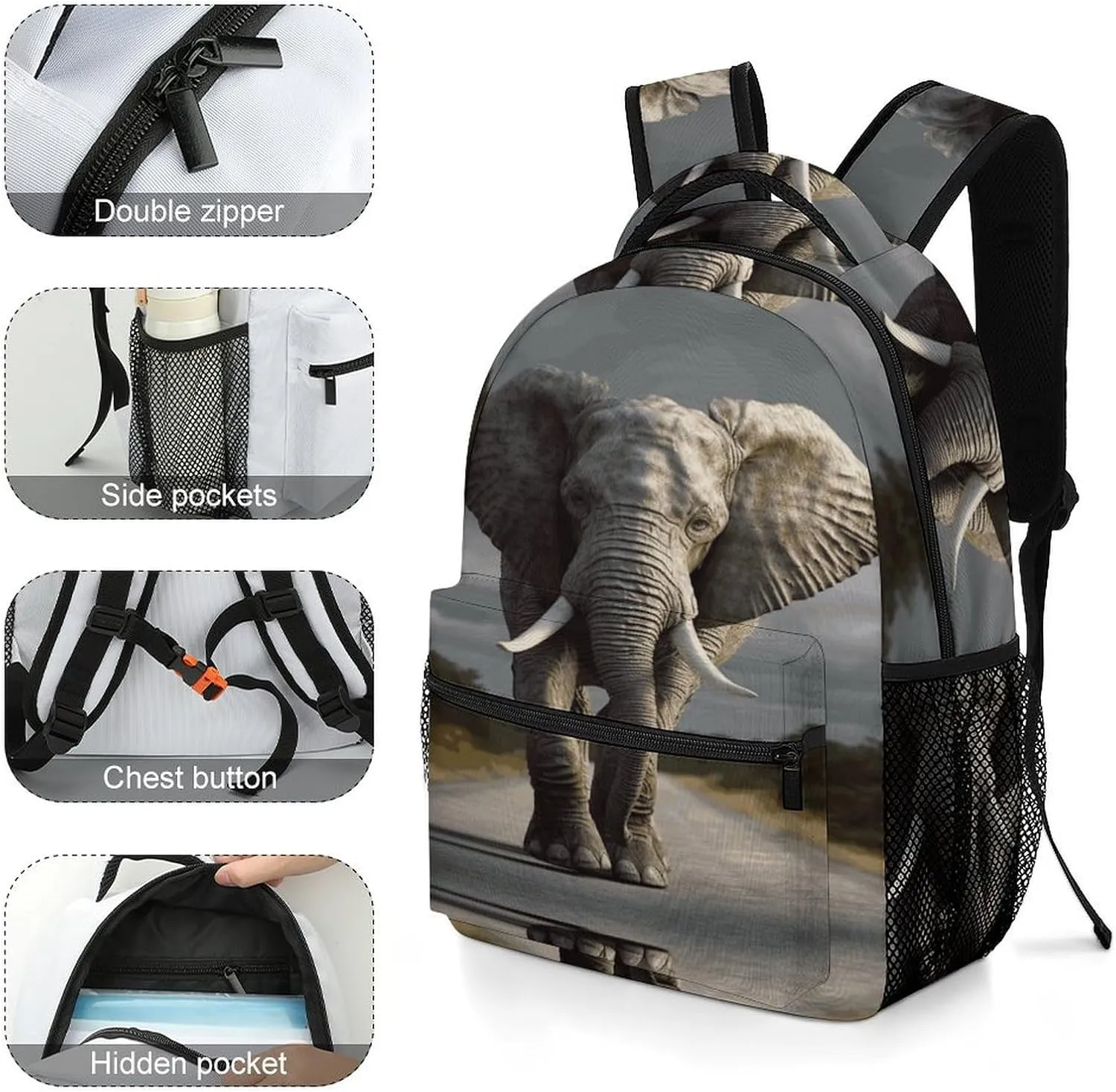 Small Backpacks Personalized 3D Elephant Printing Travel Bag Lightweight Travel Backpack For Women Men