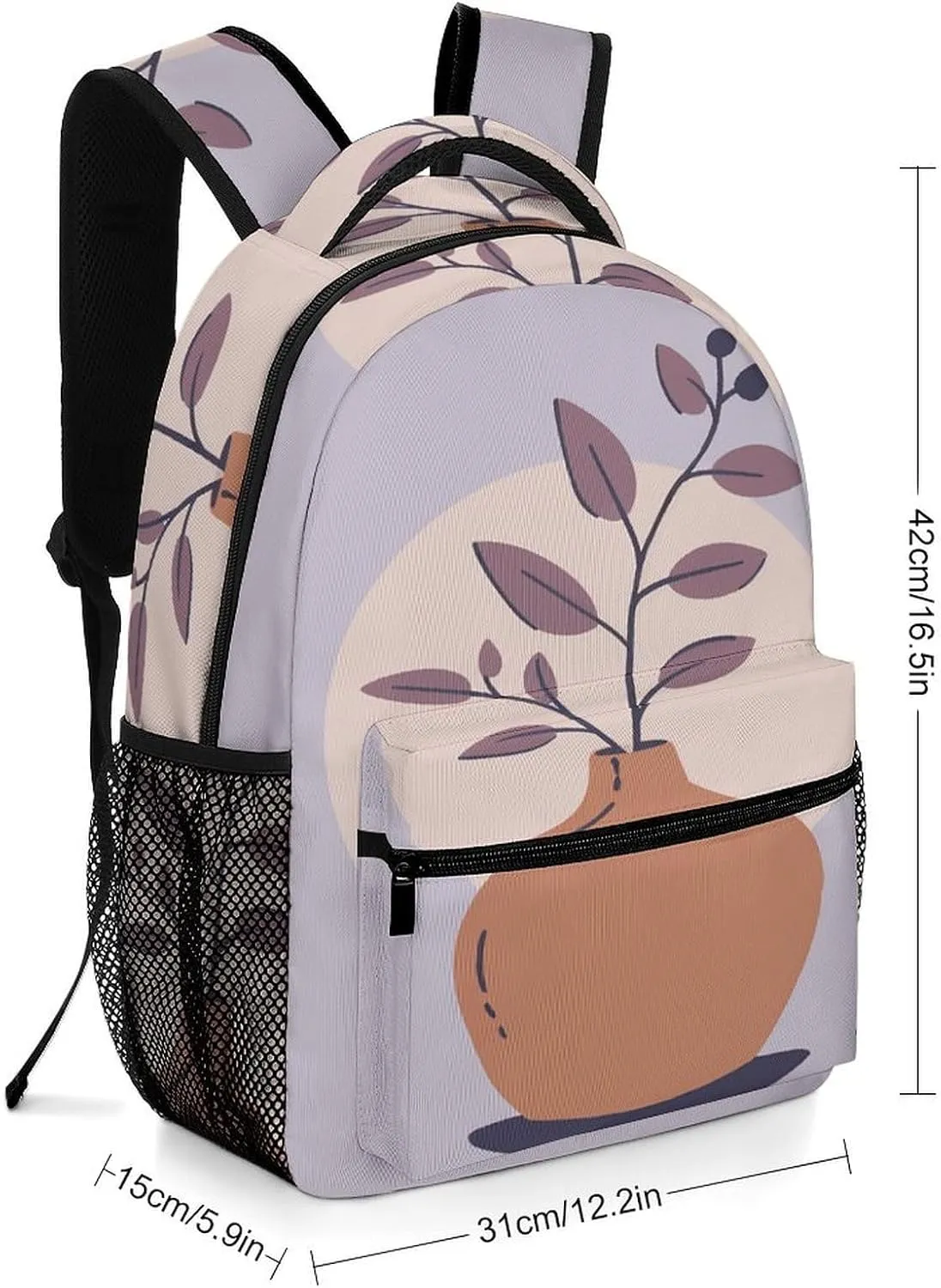 Small Backpacks Personalized A Brown Vase Printing Travel Bag Lightweight Travel Backpack For Women Men