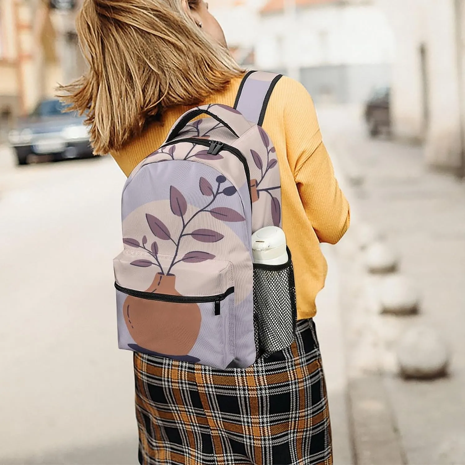 Small Backpacks Personalized A Brown Vase Printing Travel Bag Lightweight Travel Backpack For Women Men