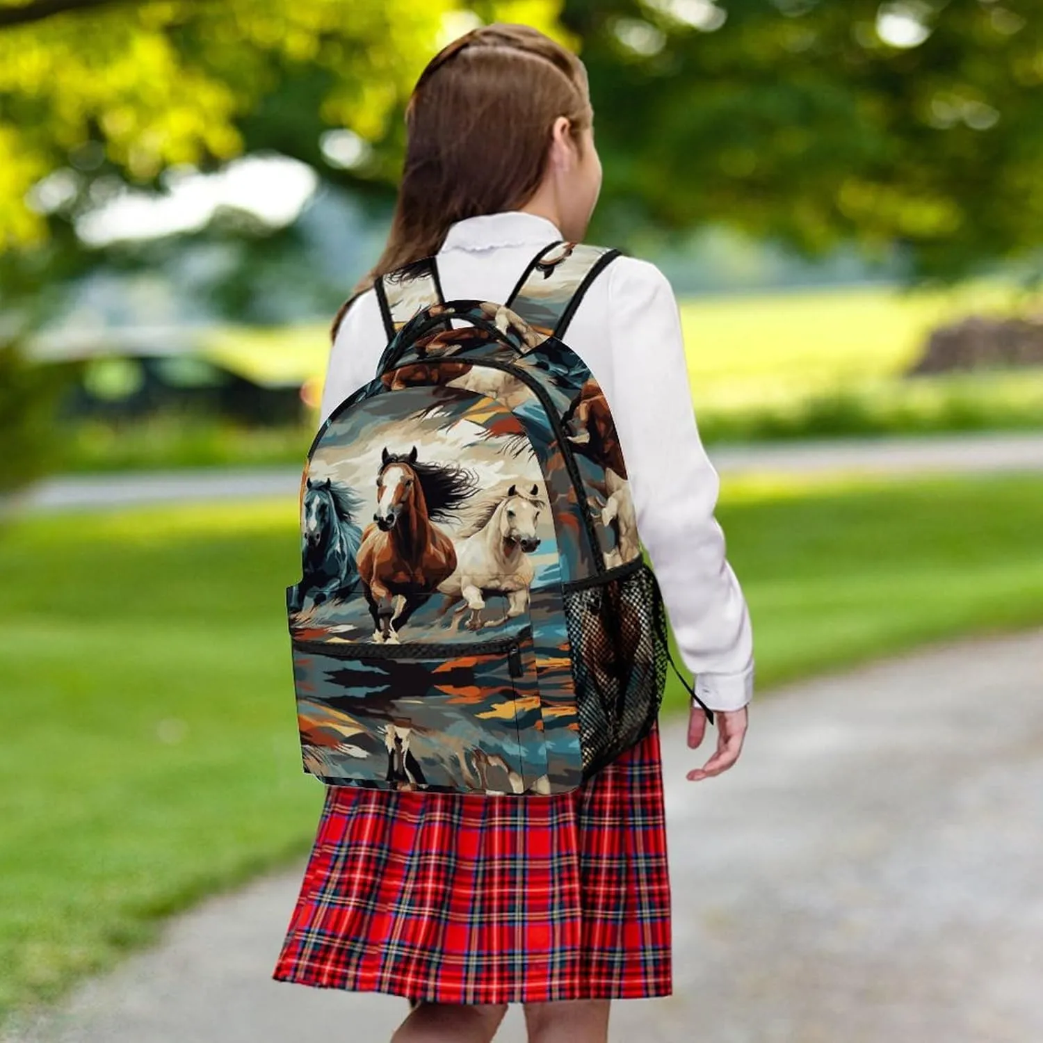 Small Backpacks Personalized A Pattern with Horses As A Background Printing Travel Bag Lightweight Travel Backpack For Women Men