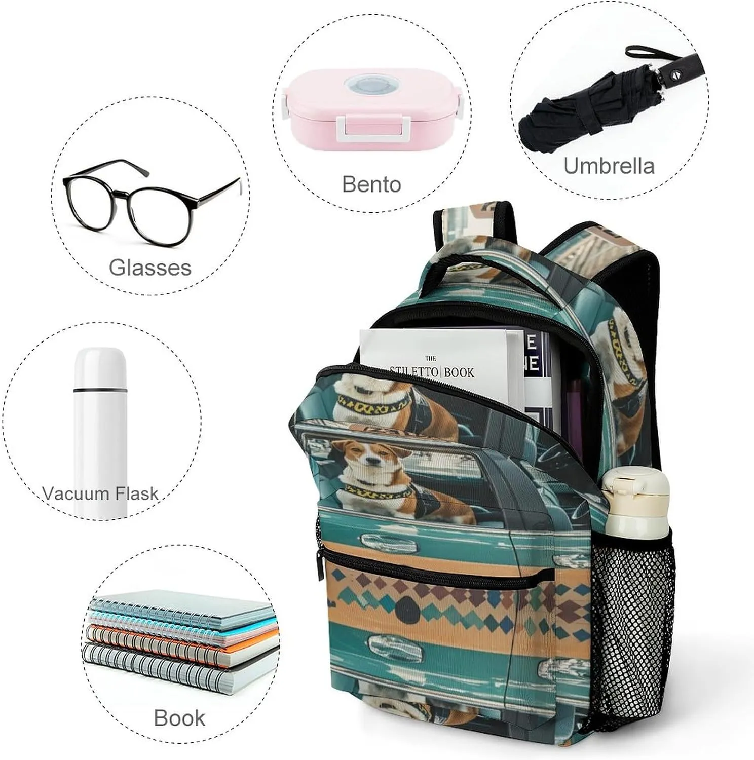 Small Backpacks Personalized A Taxi Dog Printing Travel Bag Lightweight Travel Backpack For Women Men