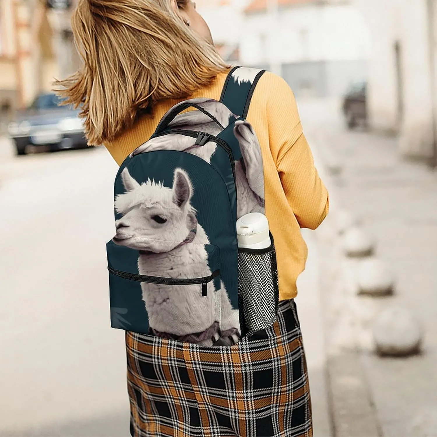 Small Backpacks Personalized A White Alpaca Printing Travel Bag Lightweight Travel Backpack For Women Men