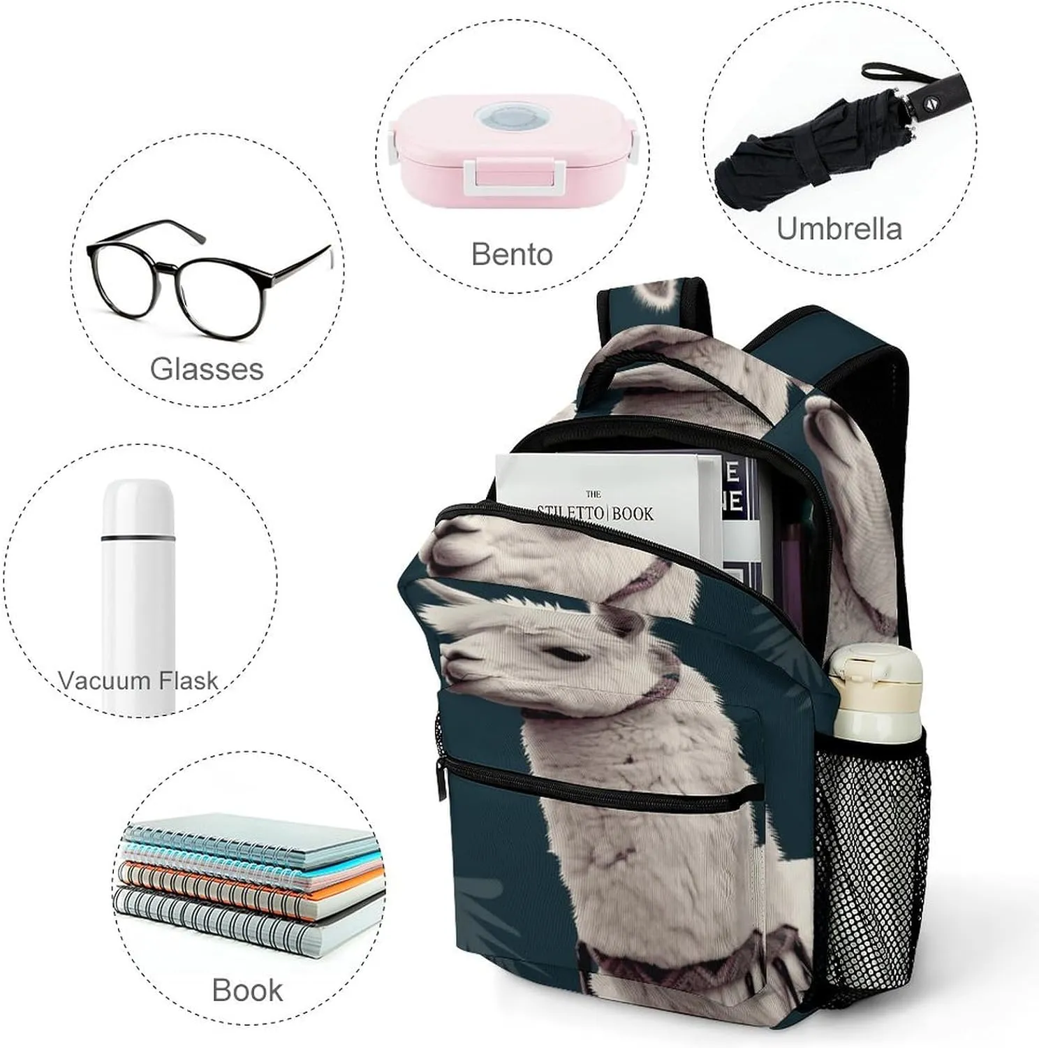 Small Backpacks Personalized A White Alpaca Printing Travel Bag Lightweight Travel Backpack For Women Men