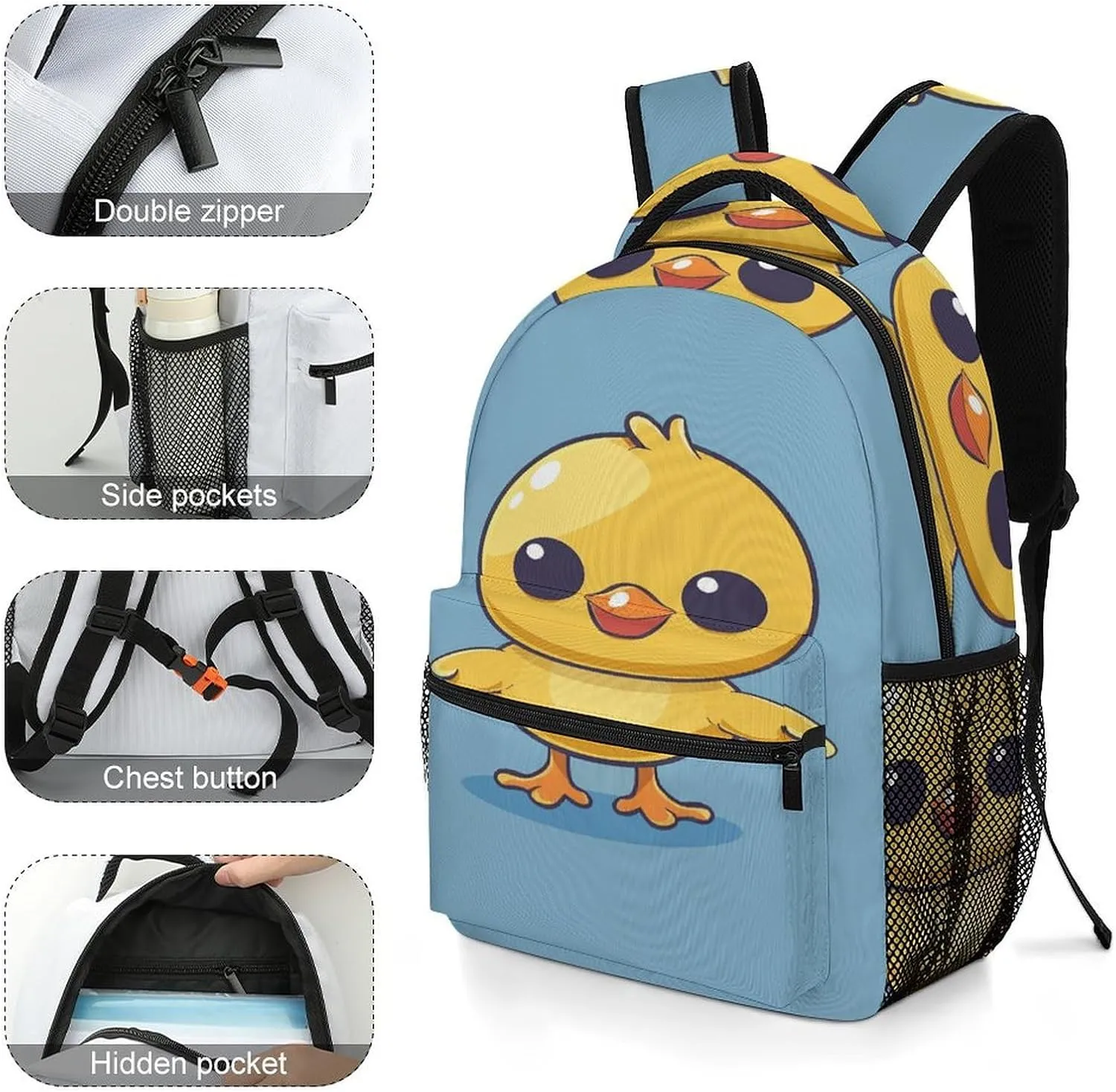 Small Backpacks Personalized A Yellow Chicken Printing Travel Bag Lightweight Travel Backpack For Women Men