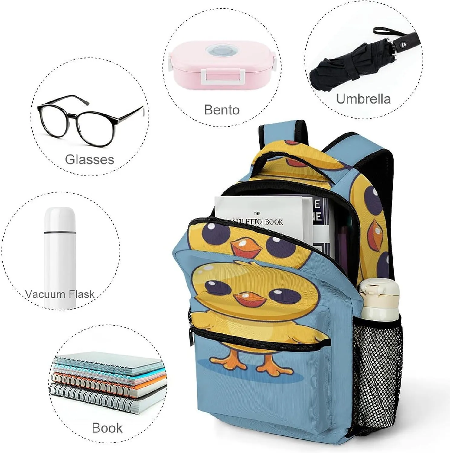 Small Backpacks Personalized A Yellow Chicken Printing Travel Bag Lightweight Travel Backpack For Women Men