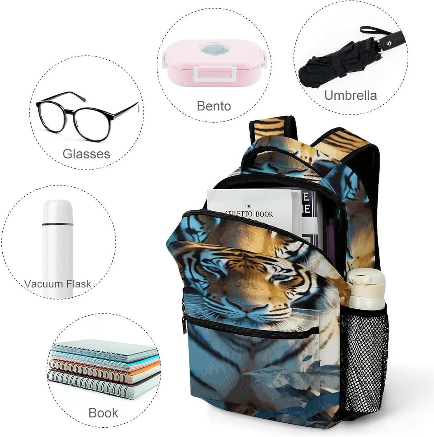 Small Backpacks Personalized African Wildlife Tiger Printing Travel Bag Lightweight Travel Backpack For Women Men